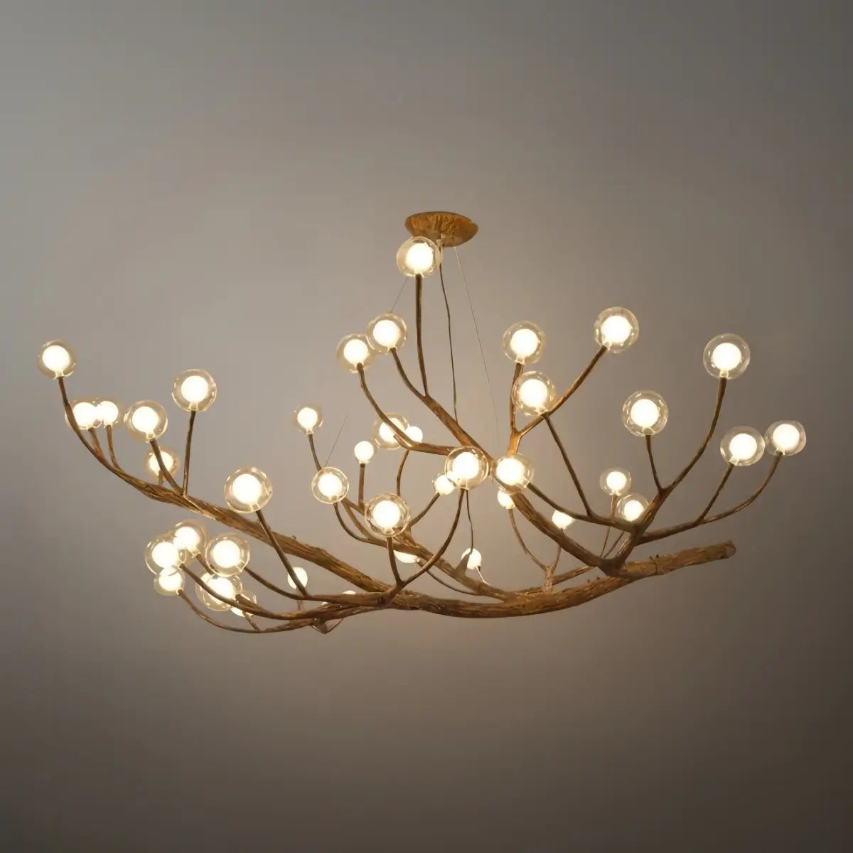 Natural Tree Branch Chandelier -- Wood-Look Resin & Glass for Living Room Dining Room - Flindria