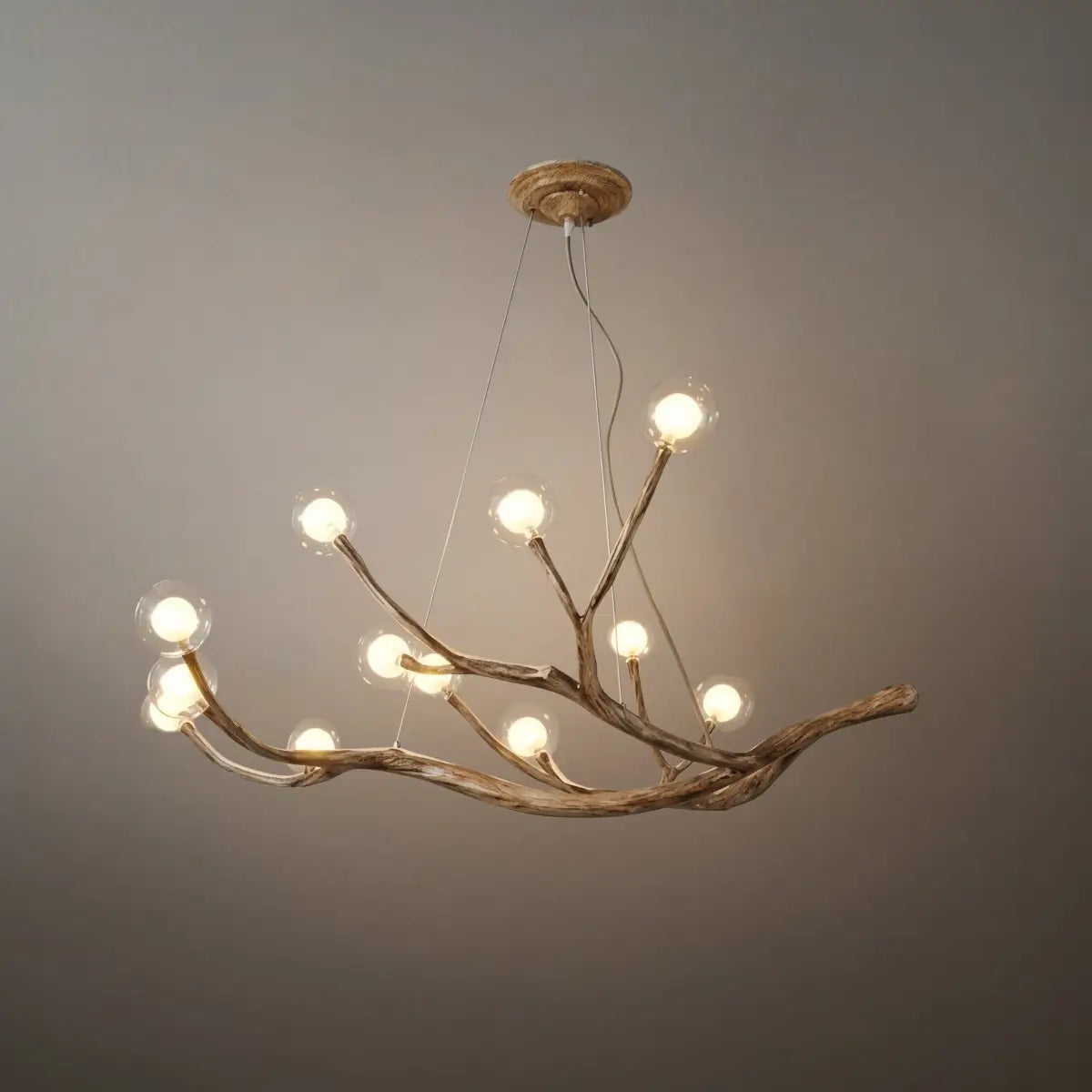 Natural Tree Branch Chandelier -- Wood-Look Resin & Glass for Living Room Dining Room - Flindria