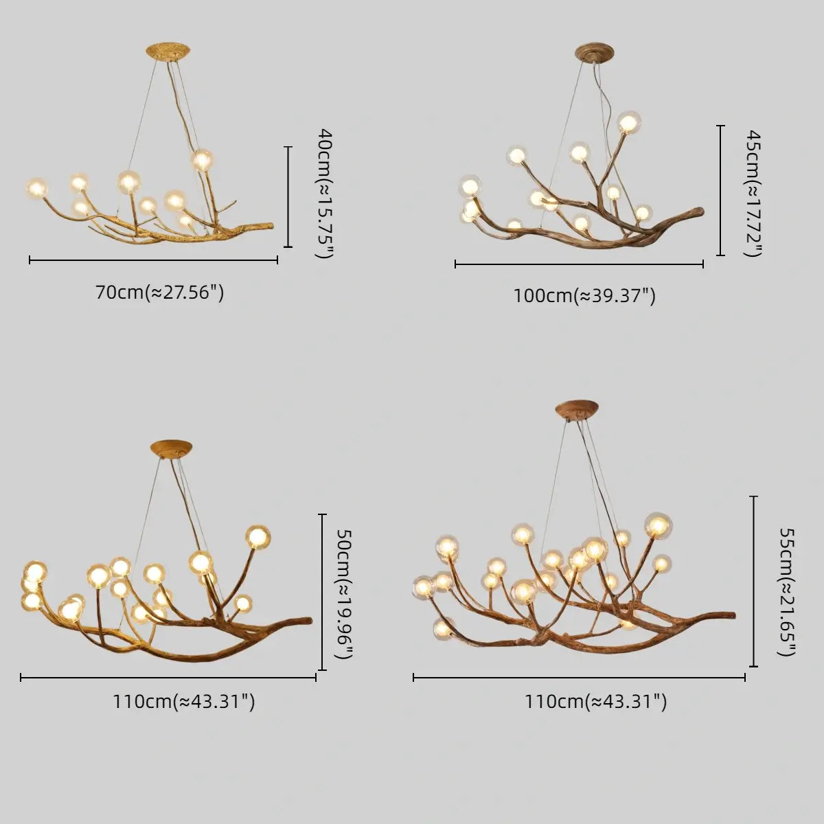 Natural Tree Branch Chandelier -- Wood-Look Resin & Glass for Living Room Dining Room - Flindria