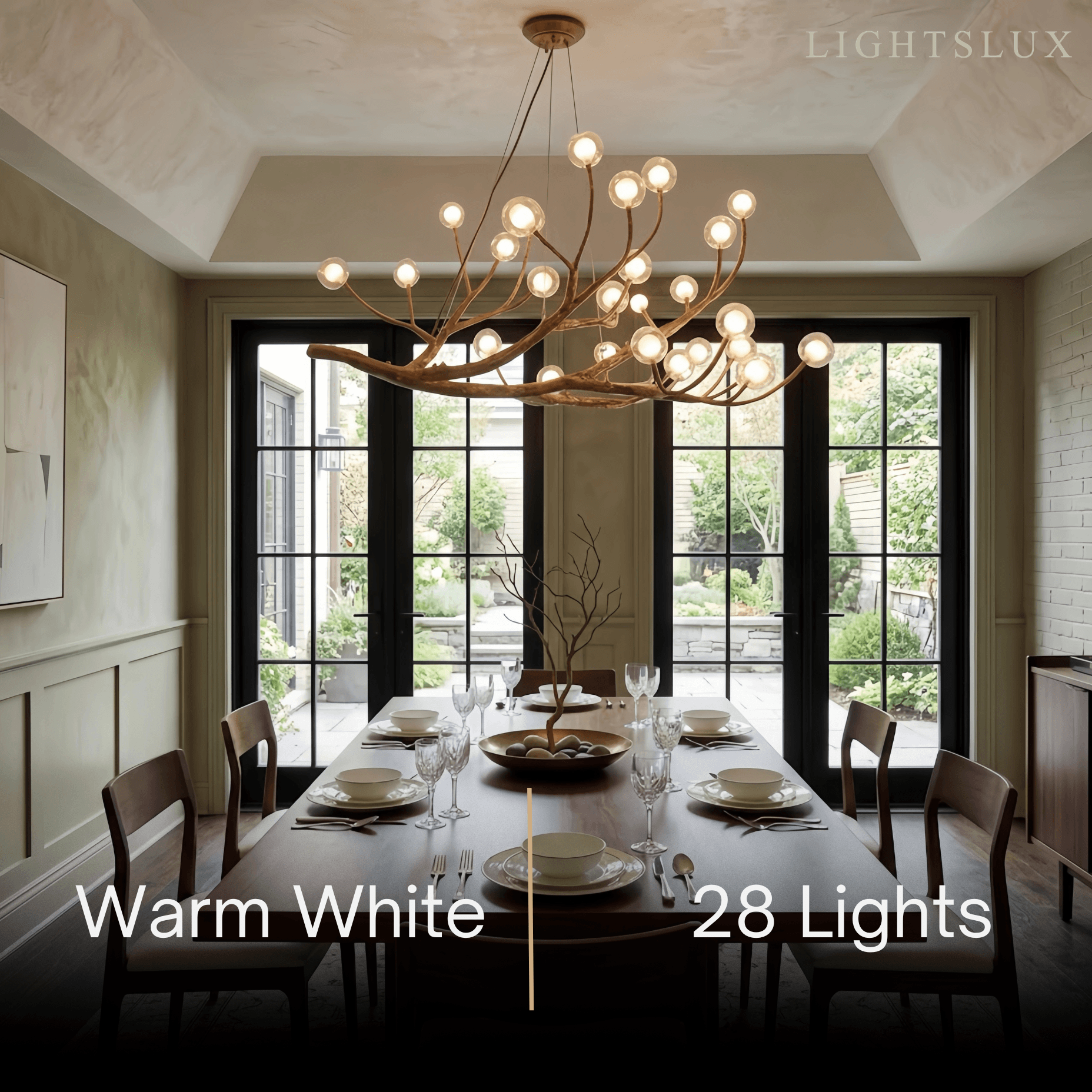 Natural Tree Branch Chandelier -- Wood-Look Resin & Glass for Living Room Dining Room - Flindria