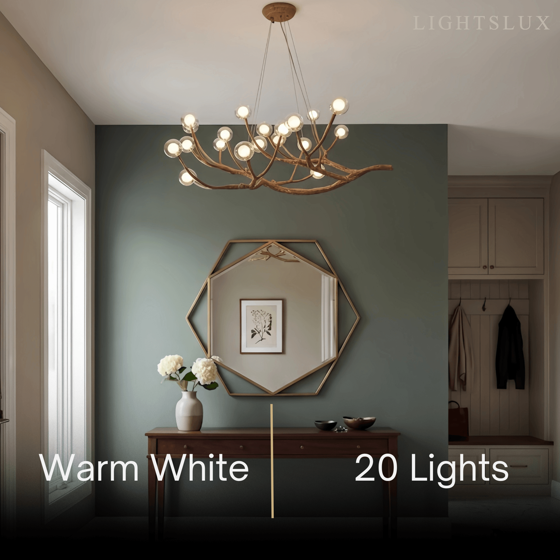Natural Tree Branch Chandelier -- Wood-Look Resin & Glass for Living Room Dining Room - Flindria