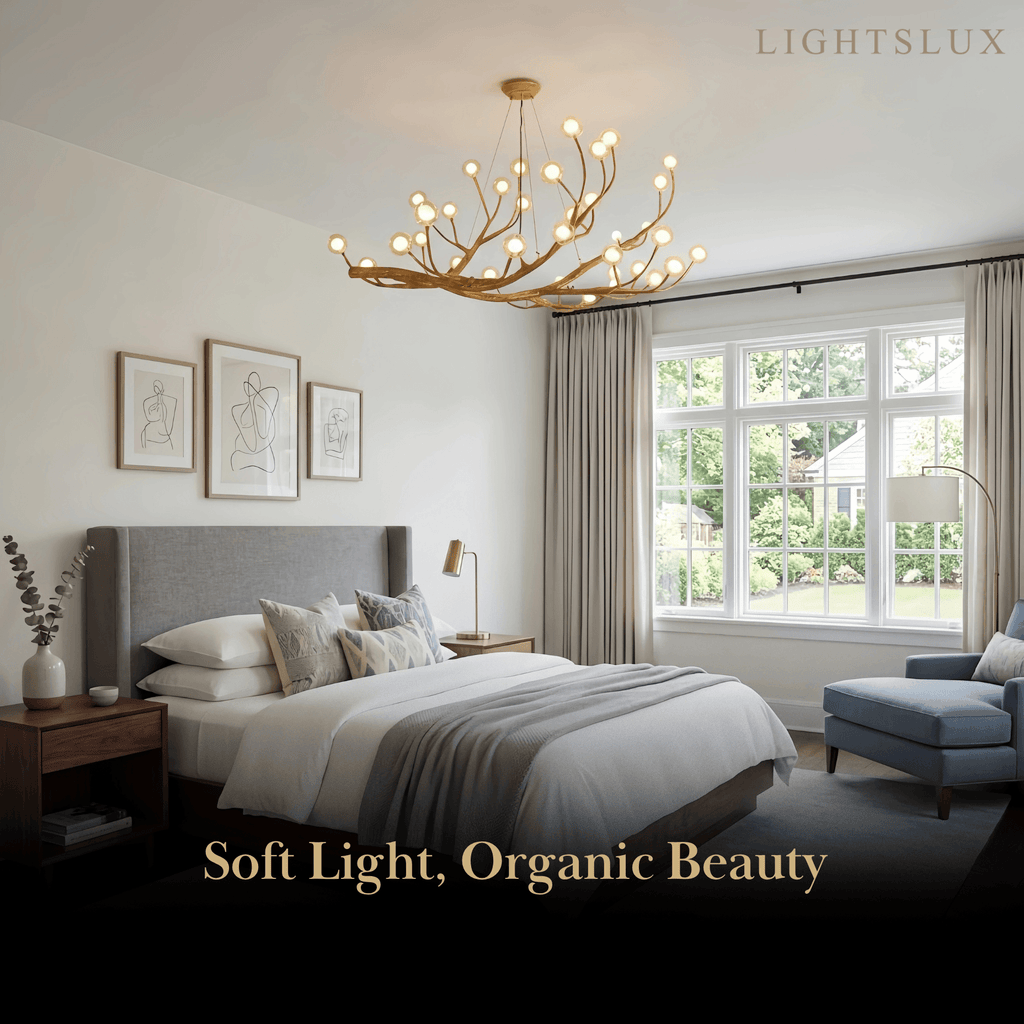 Natural Tree Branch Chandelier -- Wood-Look Resin & Glass for Living Room Dining Room - Flindria