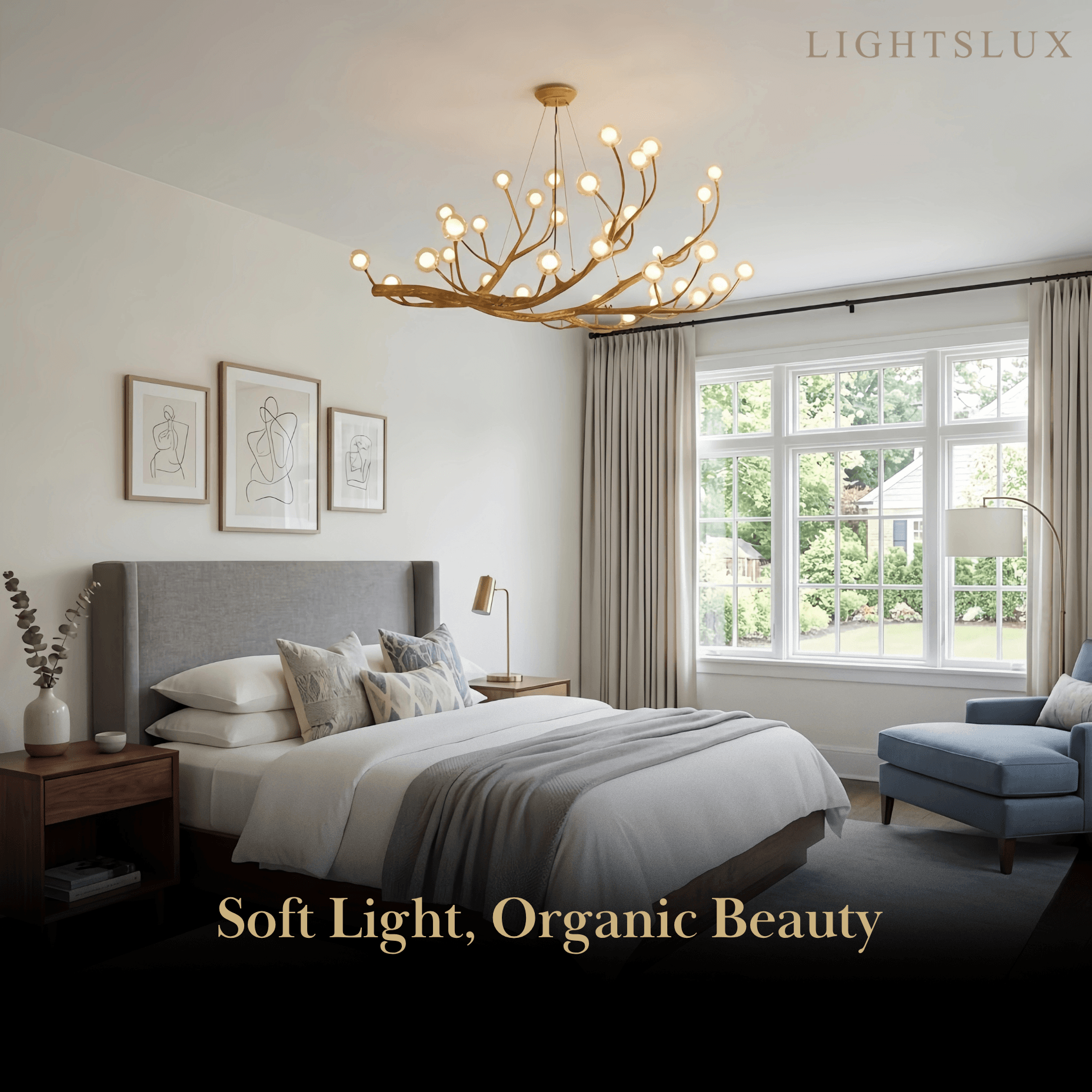 Natural Tree Branch Chandelier -- Wood-Look Resin & Glass for Living Room Dining Room - Flindria