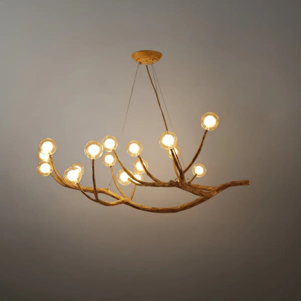 Natural Tree Branch Chandelier -- Wood-Look Resin & Glass for Living Room Dining Room - Flindria