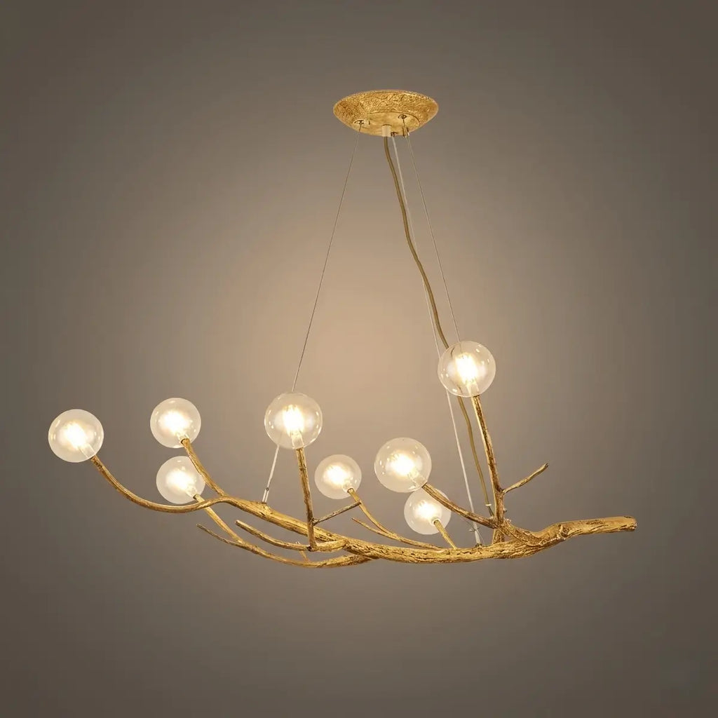 Natural Tree Branch Chandelier -- Wood-Look Resin & Glass for Living Room Dining Room - Flindria