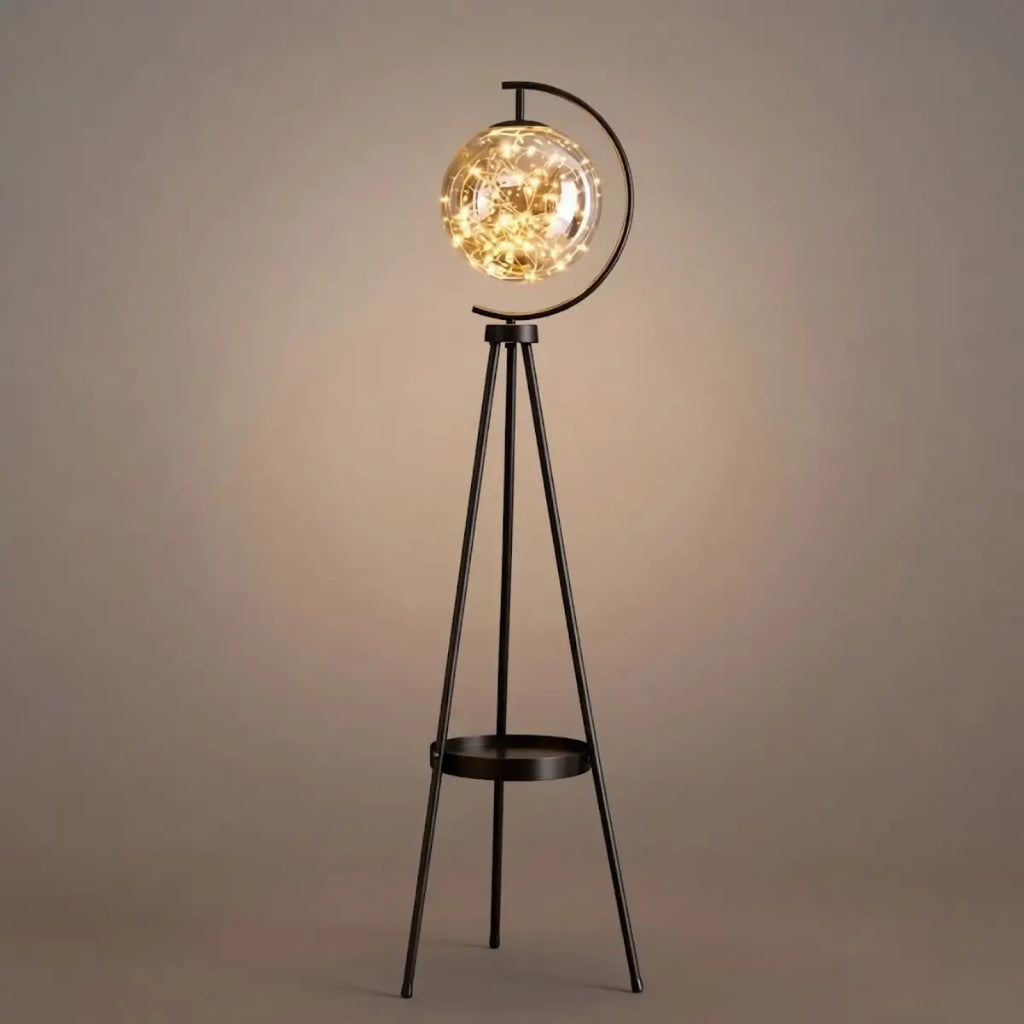 Modern Glass Ball Tripod Floor Lamp with Tray -- Gold or Black for Living Room - Flindria