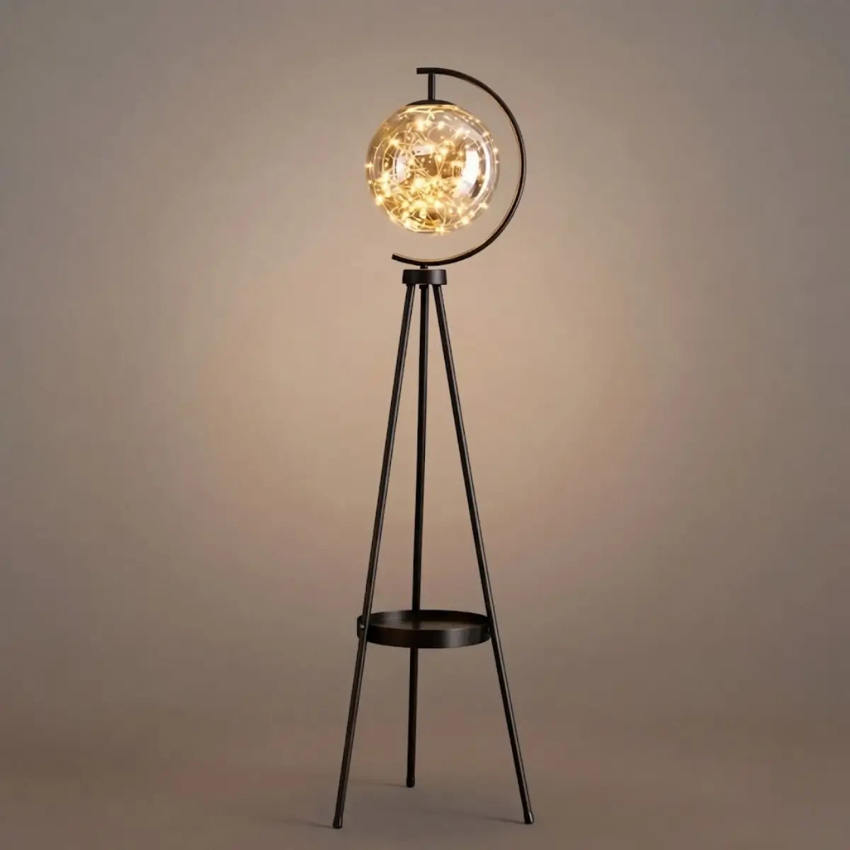 Modern Glass Ball Tripod Floor Lamp with Tray -- Gold or Black for Living Room - Flindria
