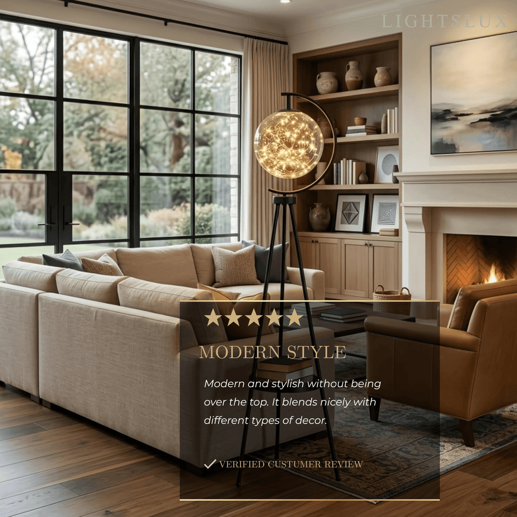 Modern Glass Ball Tripod Floor Lamp with Tray -- Gold or Black for Living Room - Flindria