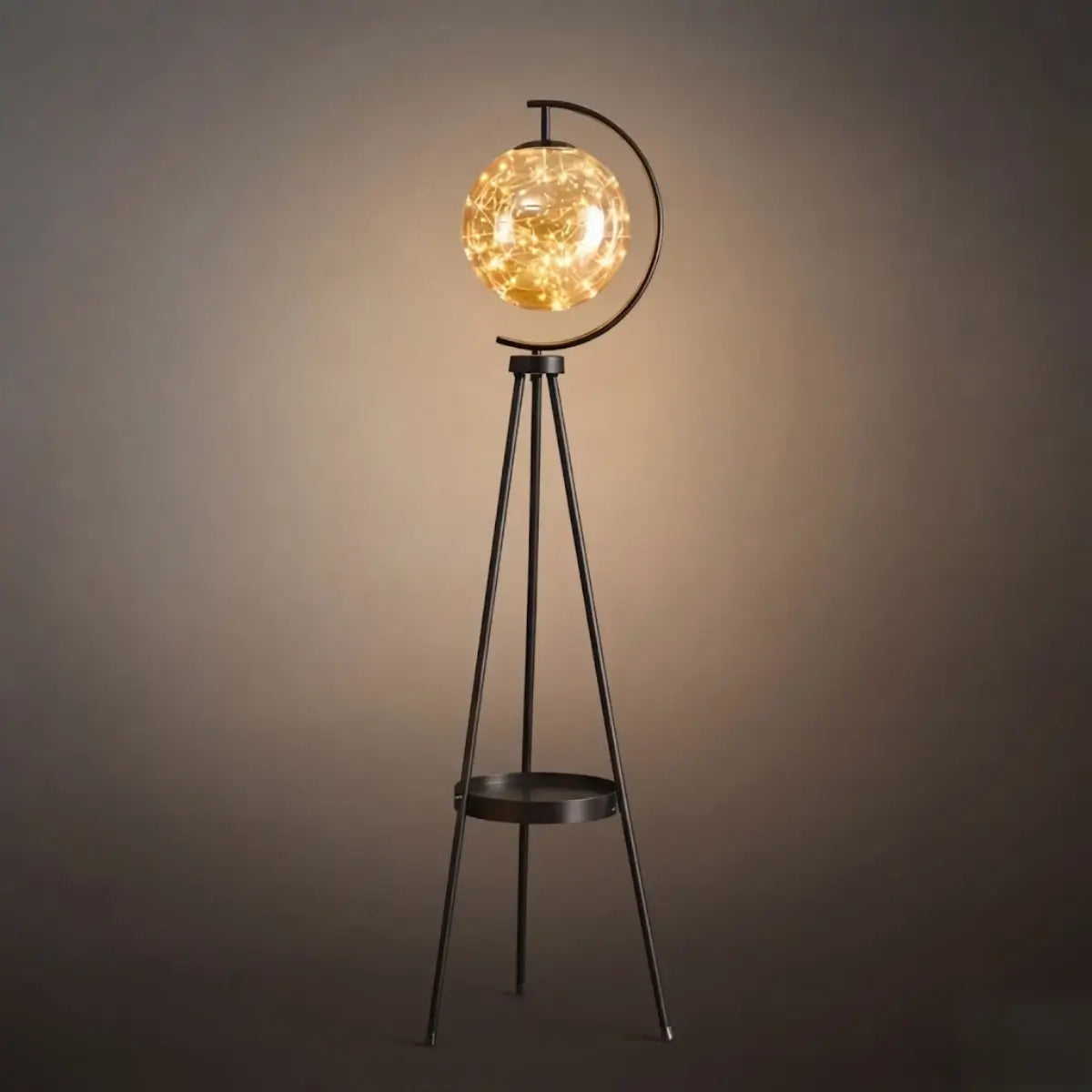 Modern Glass Ball Tripod Floor Lamp with Tray -- Gold or Black for Living Room - Flindria