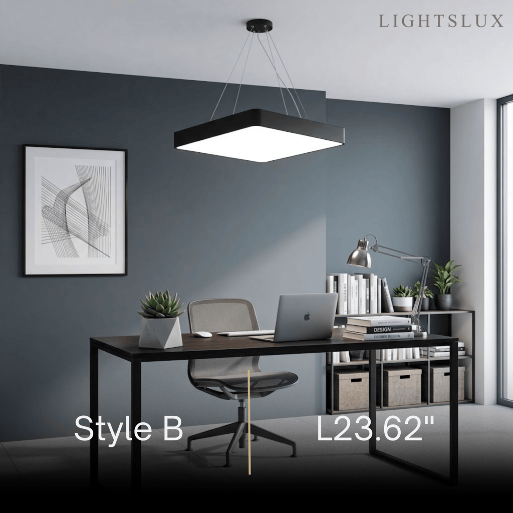 Modern Square Pendant Light -- Black Iron Acrylic for Office Meeting Room - Flindria