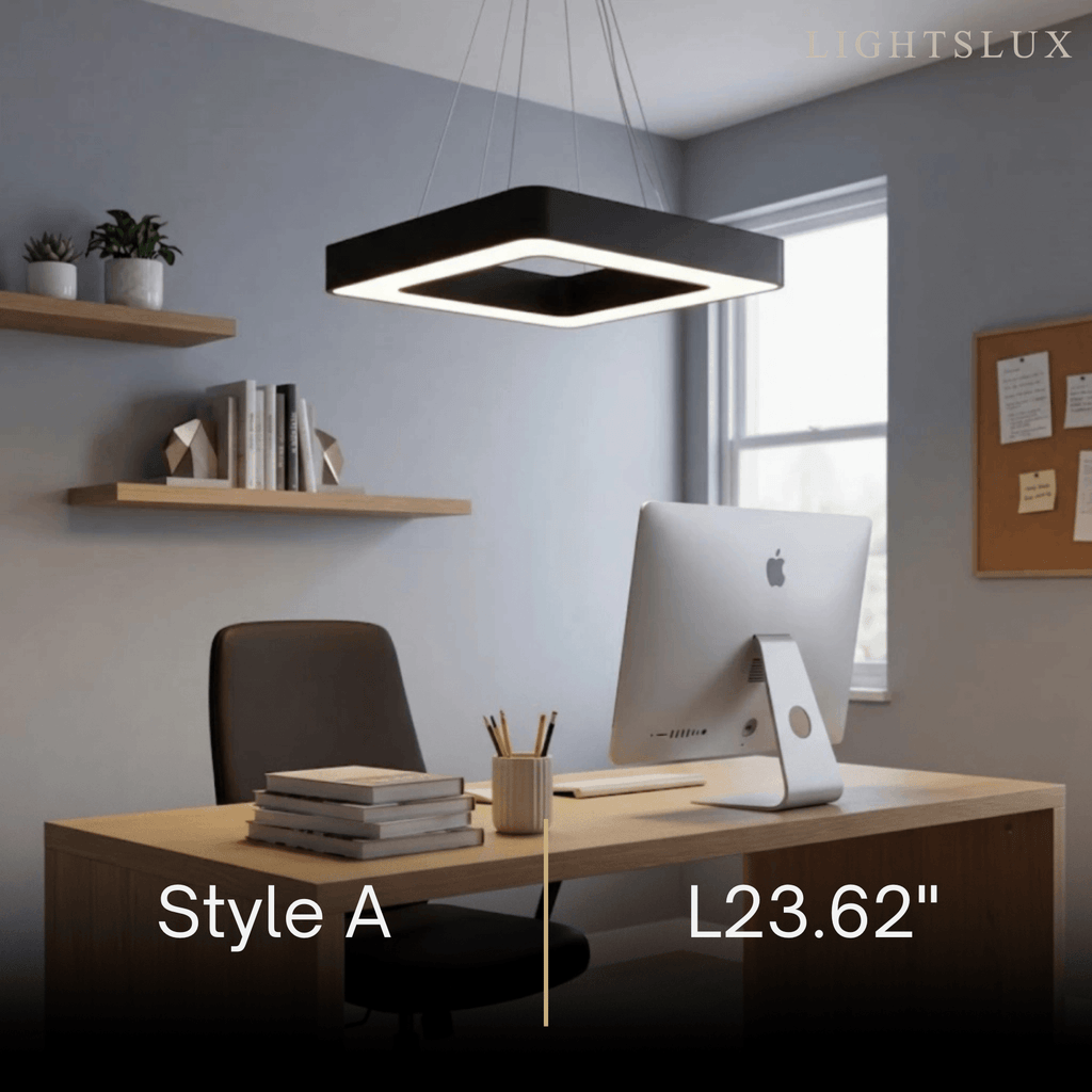 Modern Square Pendant Light -- Black Iron Acrylic for Office Meeting Room - Flindria