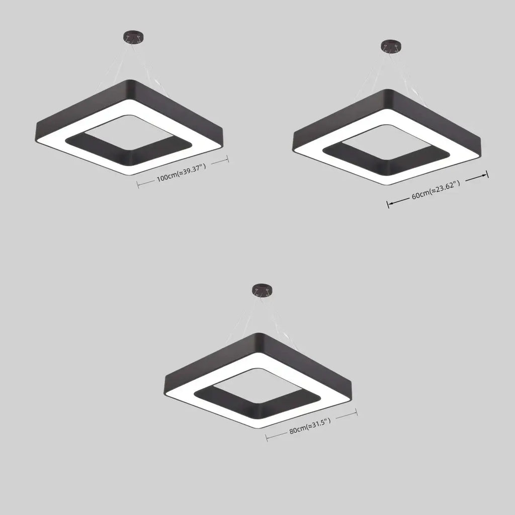 Modern Square Pendant Light -- Black Iron Acrylic for Office Meeting Room - Flindria