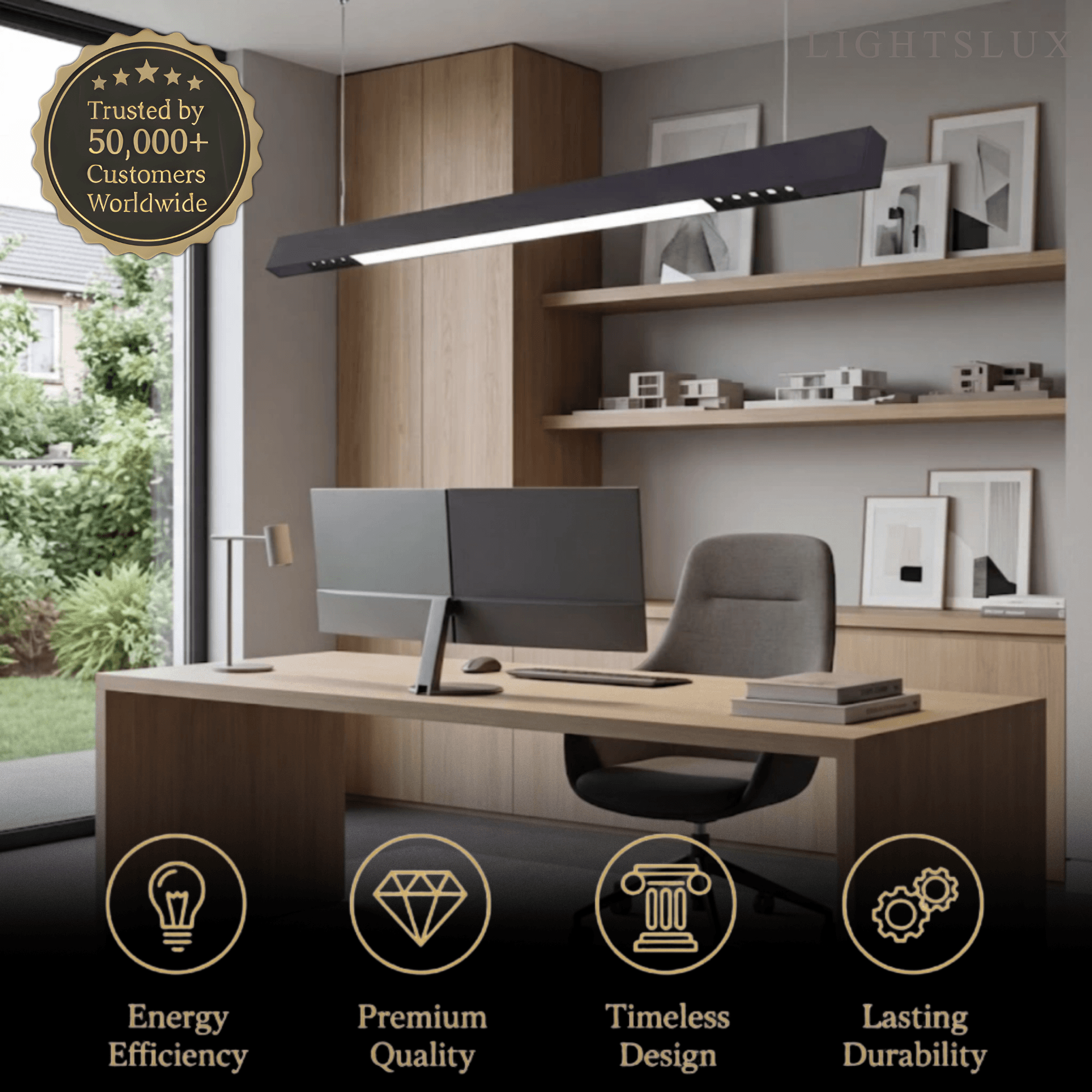 Modern Linear Pendant Light -- Aluminum PMMA Black or White for Office Meeting Room - Flindria