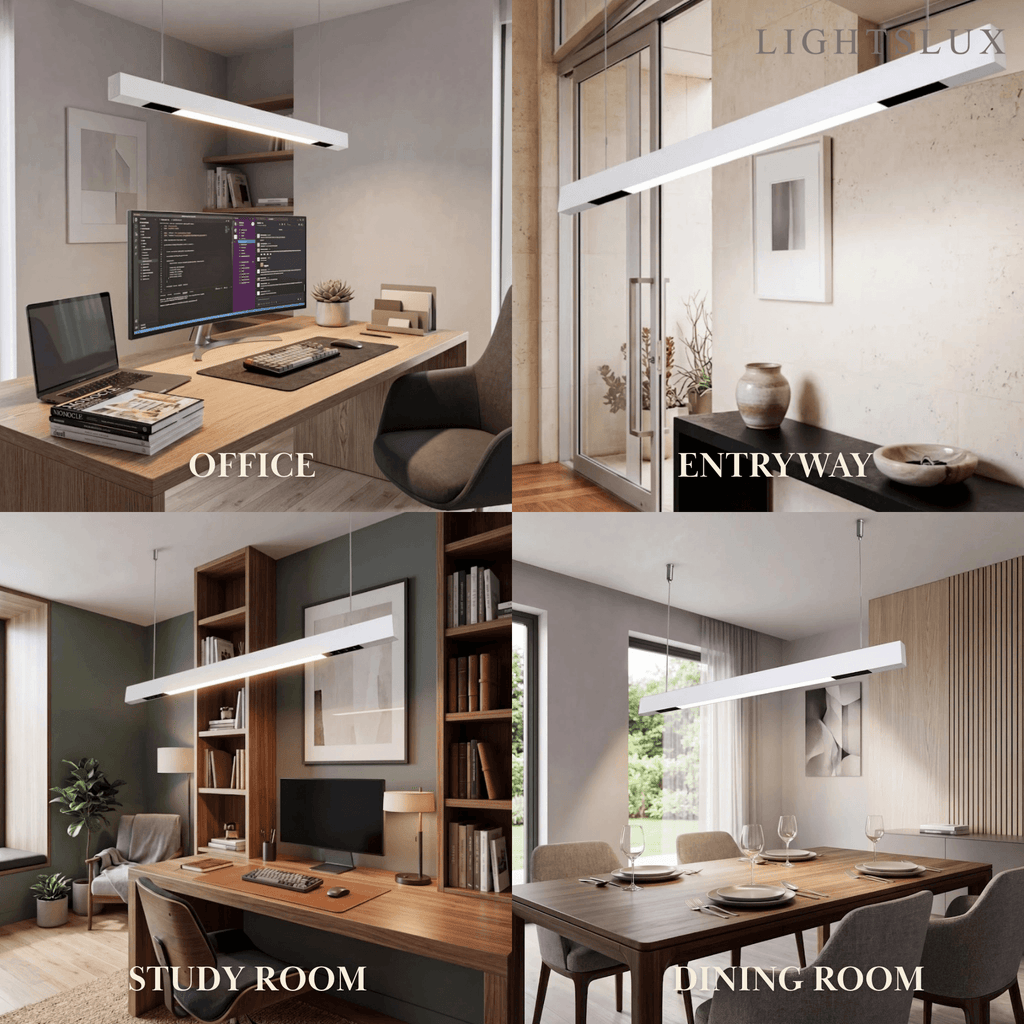Modern Linear Pendant Light -- Aluminum PMMA Black or White for Office Meeting Room - Flindria