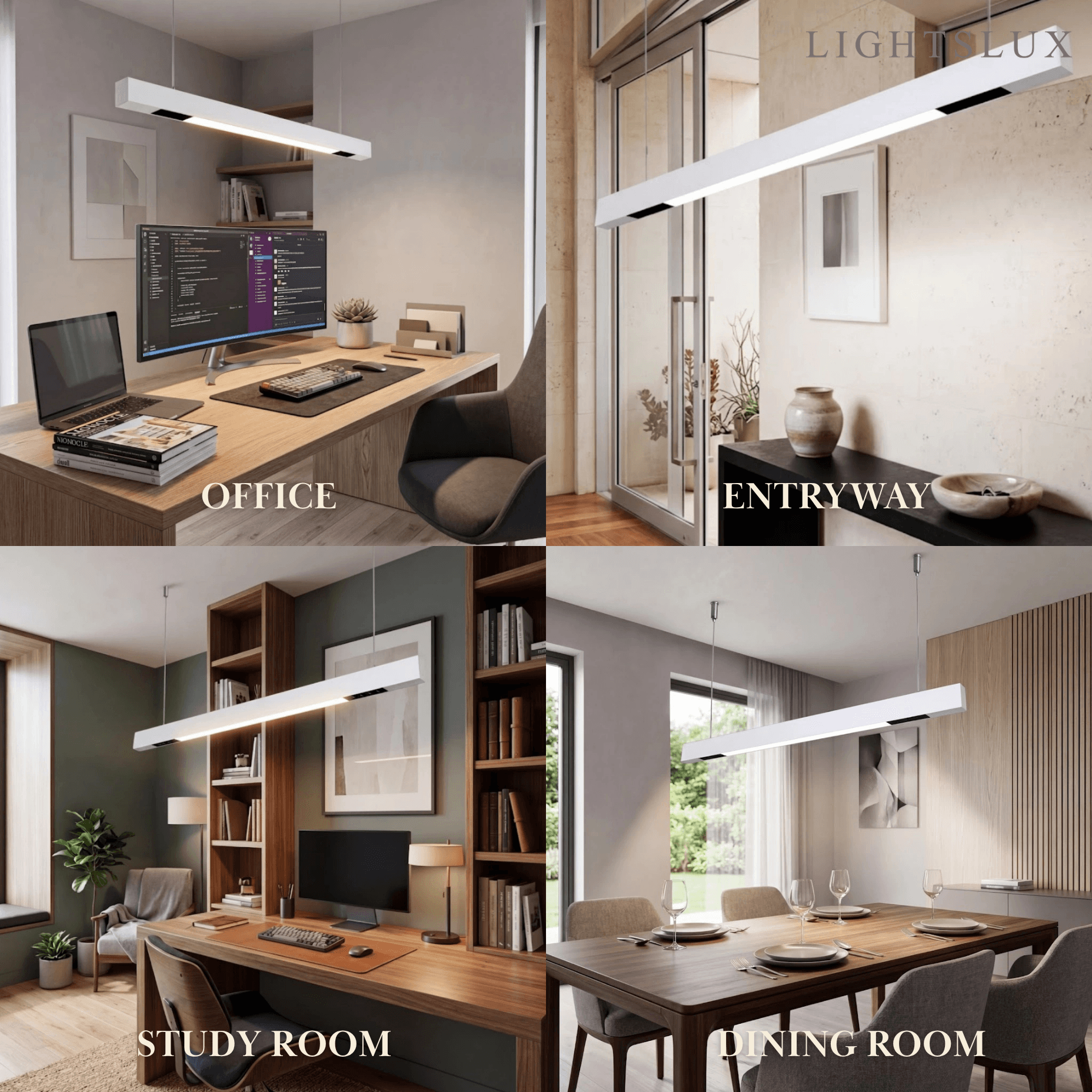 Modern Linear Pendant Light -- Aluminum PMMA Black or White for Office Meeting Room - Flindria