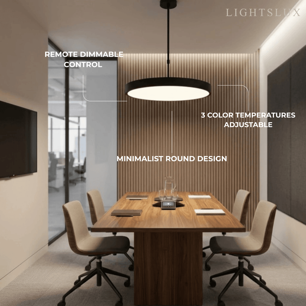 Modern Round Pendant Light -- Iron Acrylic Black or White for Office Meeting Room - Flindria