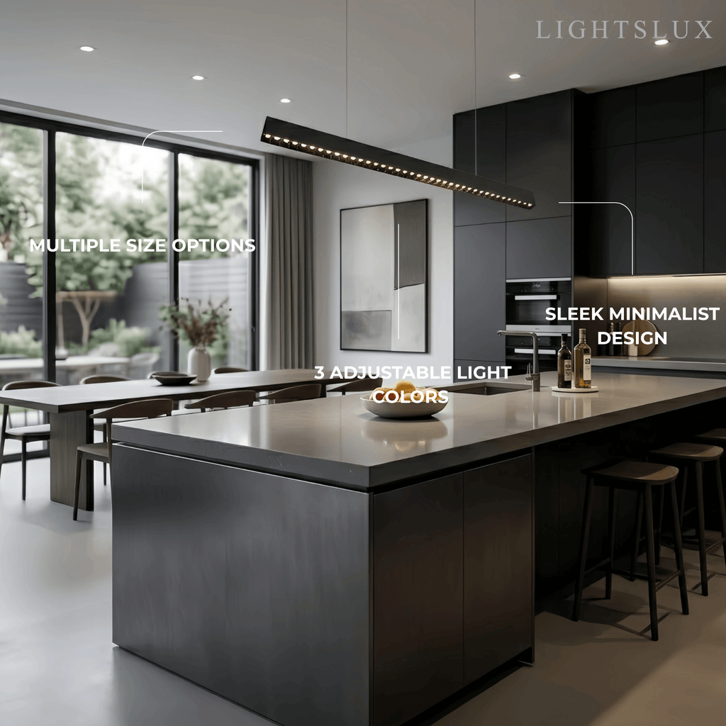 Modern Linear Pendant Light -- Aluminum Acrylic Black or White for Dining Room Office - Flindria