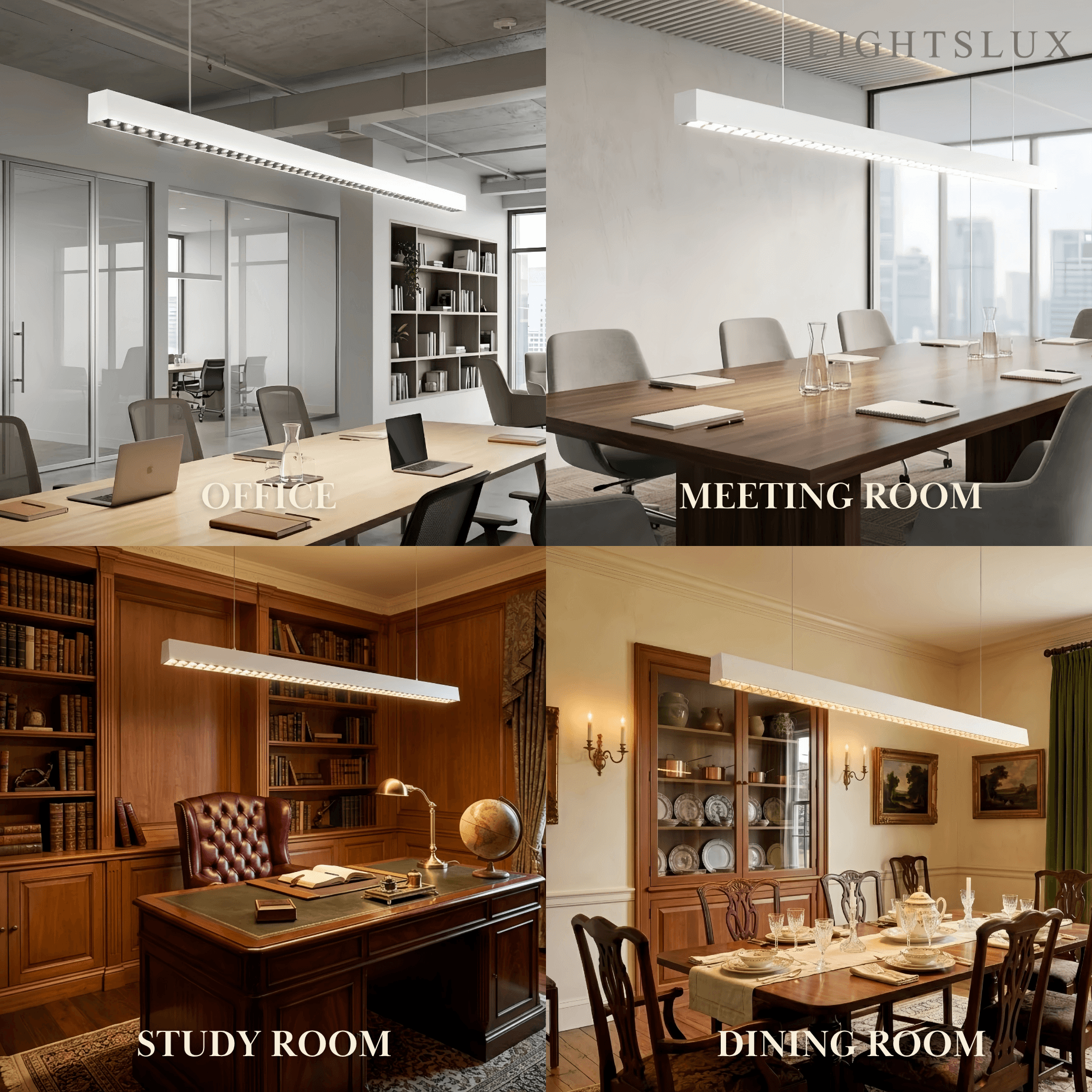 Modern Linear Pendant Light -- Aluminum Acrylic Black or White for Dining Room Office - Flindria