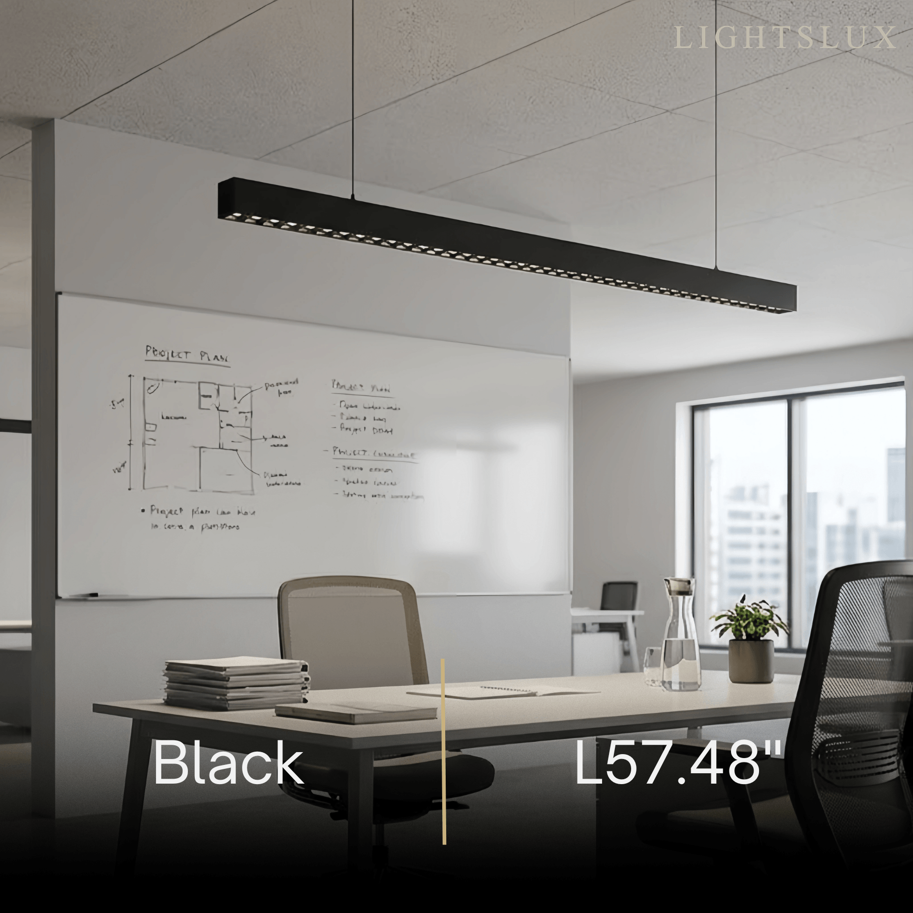 Modern Linear Pendant Light -- Aluminum Acrylic Black or White for Dining Room Office - Flindria