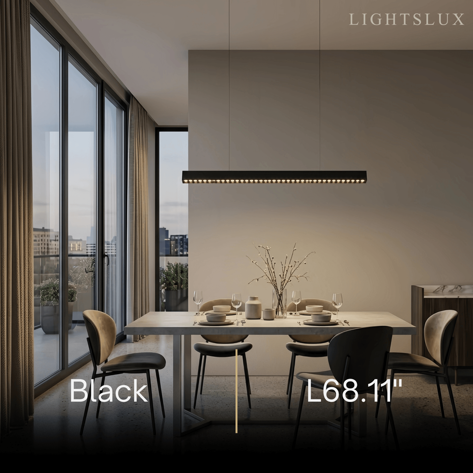 Modern Linear Pendant Light -- Aluminum Acrylic Black or White for Dining Room Office - Flindria