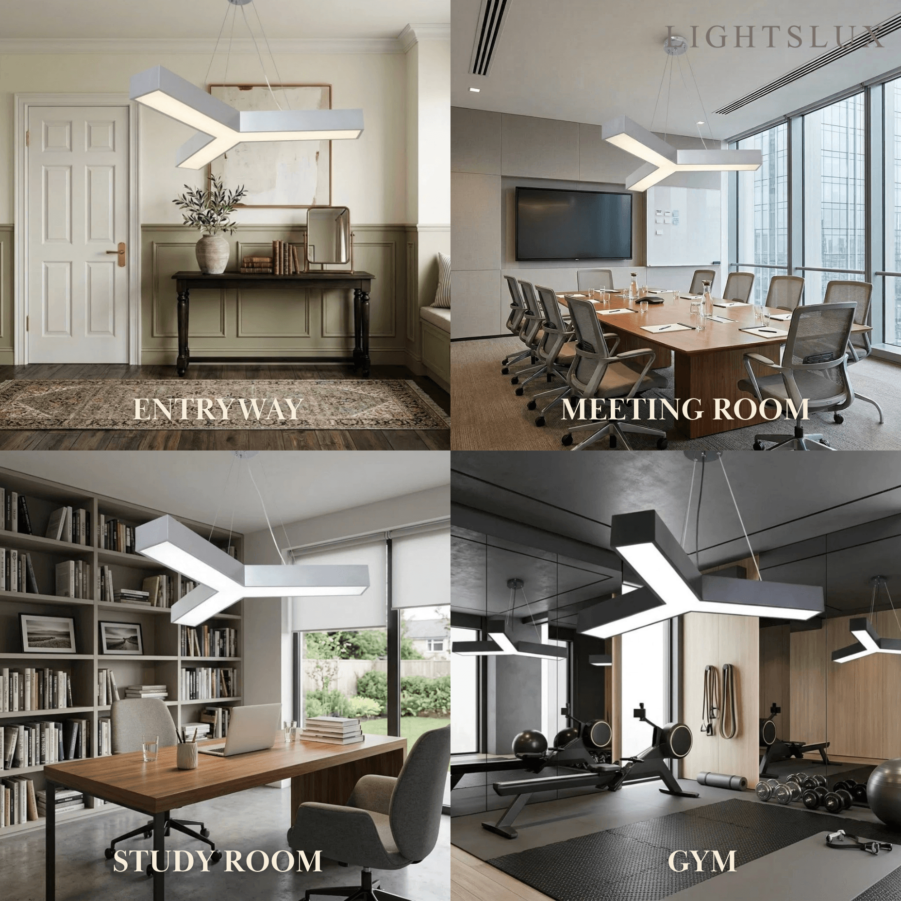Modern Y-Shaped Pendant Light -- Aluminum Black White Silver for Office Gym - Flindria
