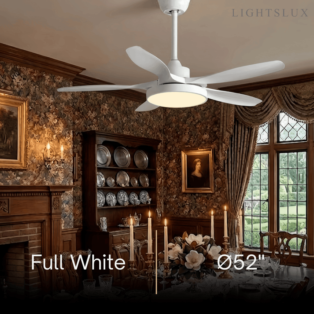 Scandinavian Large Ceiling Fan Light – Grey & White Imitated Oak for Living Room - Flindria