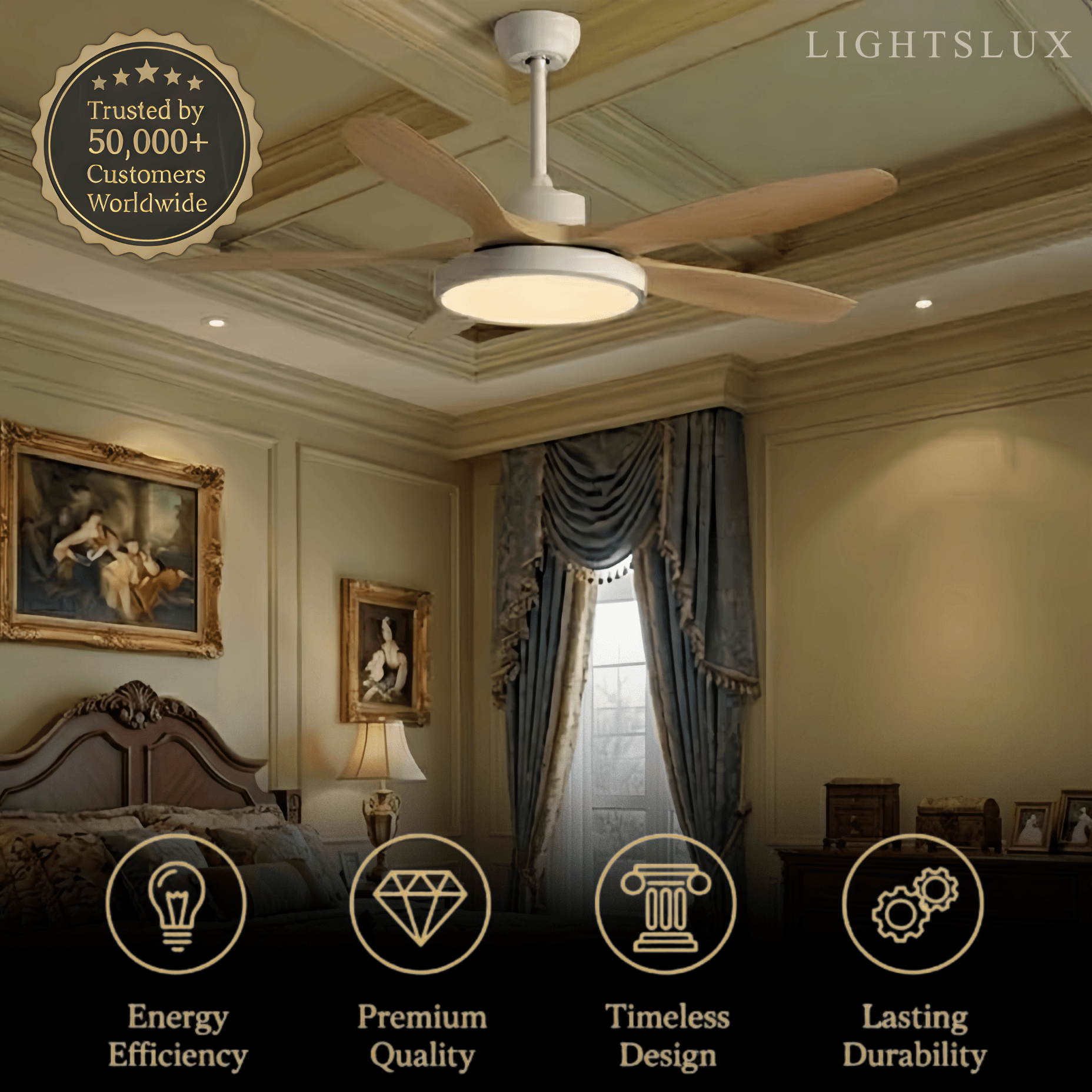 Scandinavian Large Ceiling Fan Light – Grey & White Imitated Oak for Living Room - Flindria