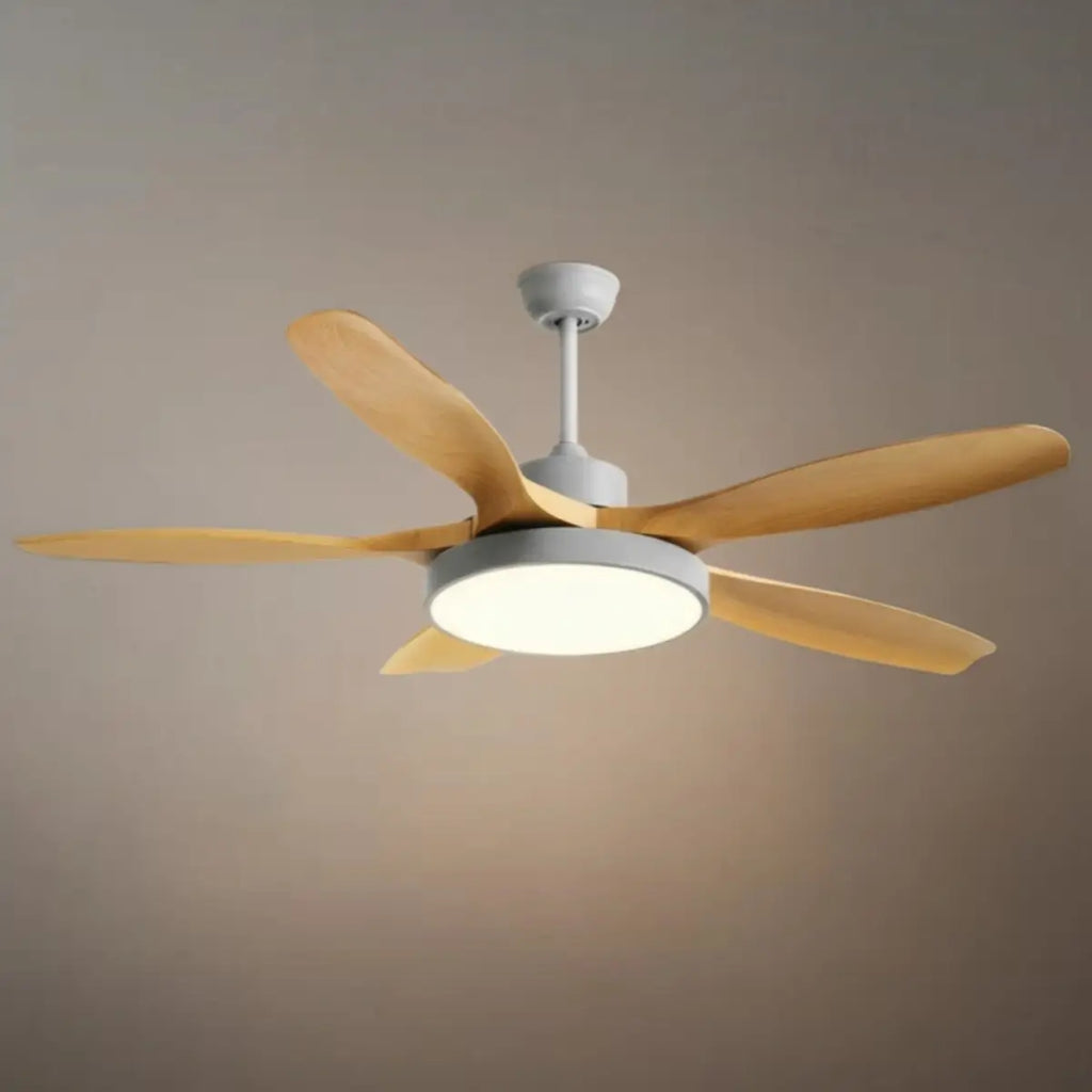 Scandinavian Large Ceiling Fan Light – Grey & White Imitated Oak for Living Room - Flindria