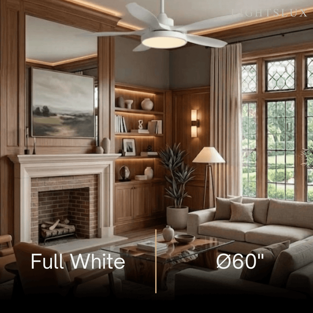 Scandinavian Large Ceiling Fan Light – Grey & White Imitated Oak for Living Room - Flindria