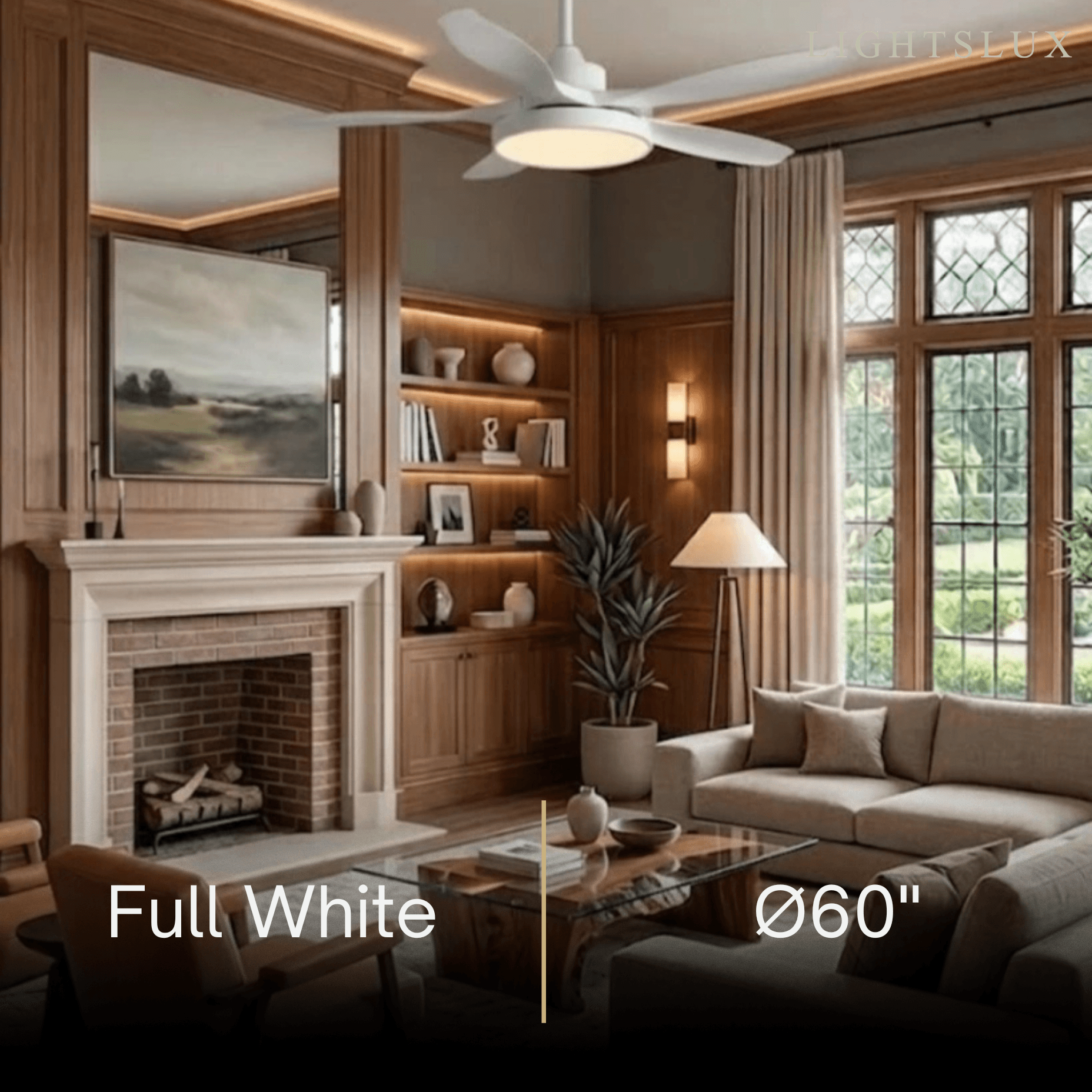 Scandinavian Large Ceiling Fan Light – Grey & White Imitated Oak for Living Room - Flindria