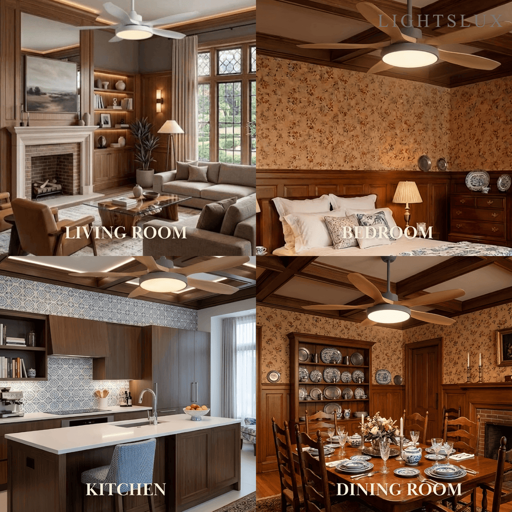 Scandinavian Large Ceiling Fan Light – Grey & White Imitated Oak for Living Room - Flindria