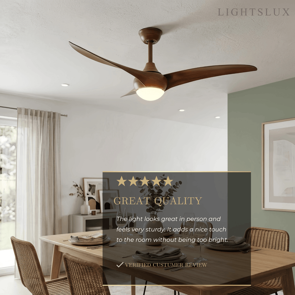 Modern Ceiling Fan Light with LED -- Walnut Wood Grain for Living Room - Flindria