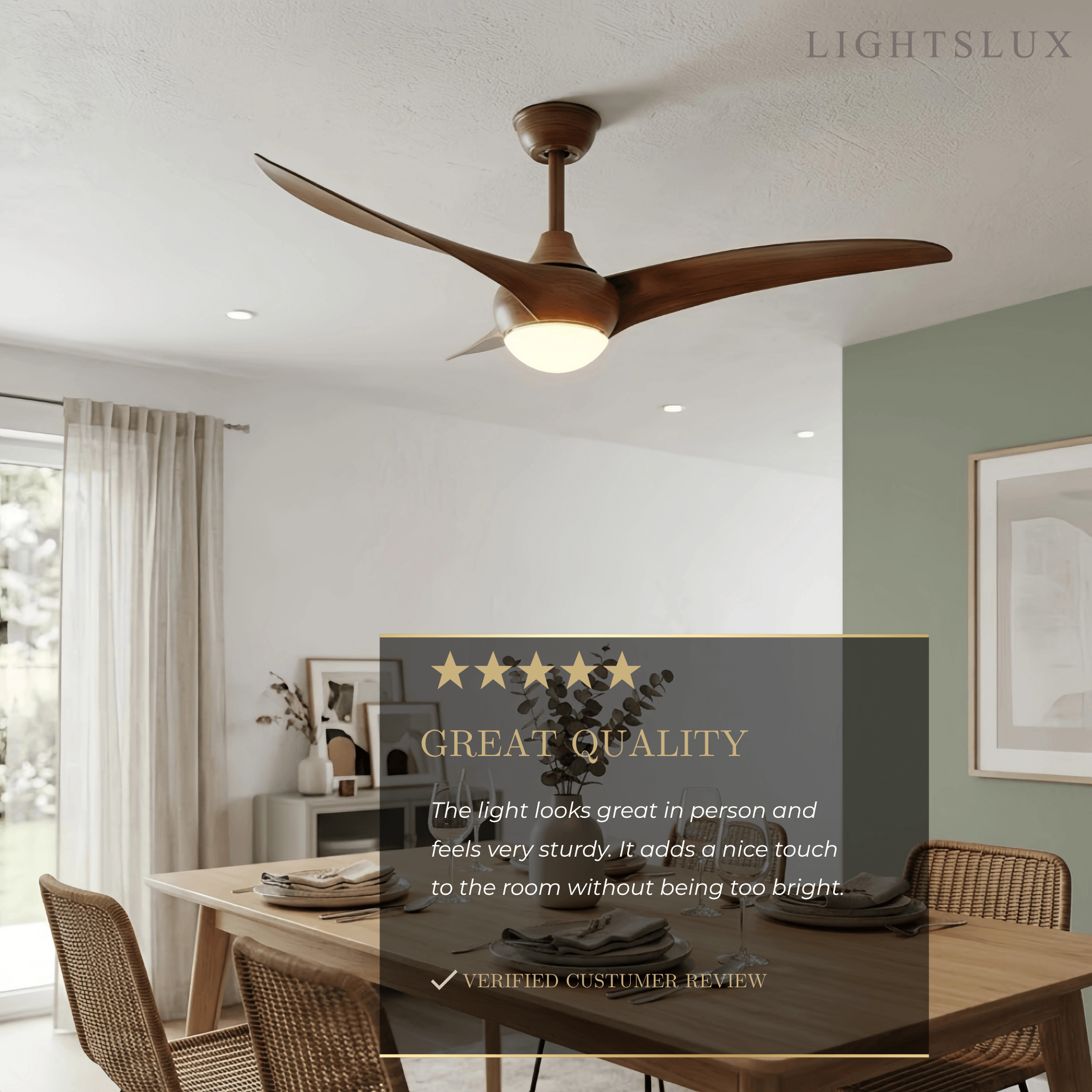 Modern Ceiling Fan Light with LED -- Walnut Wood Grain for Living Room - Flindria