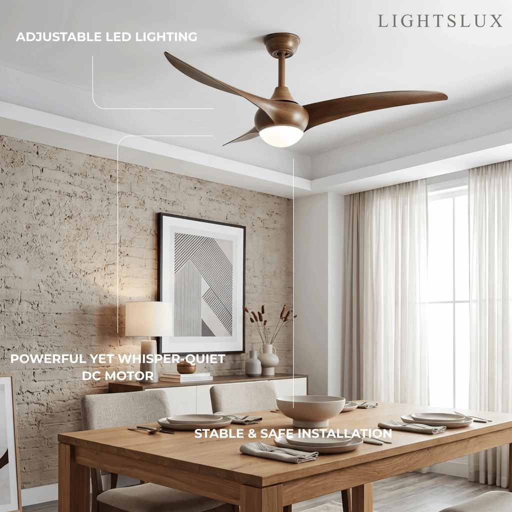 Modern Ceiling Fan Light with LED -- Walnut Wood Grain for Living Room - Flindria