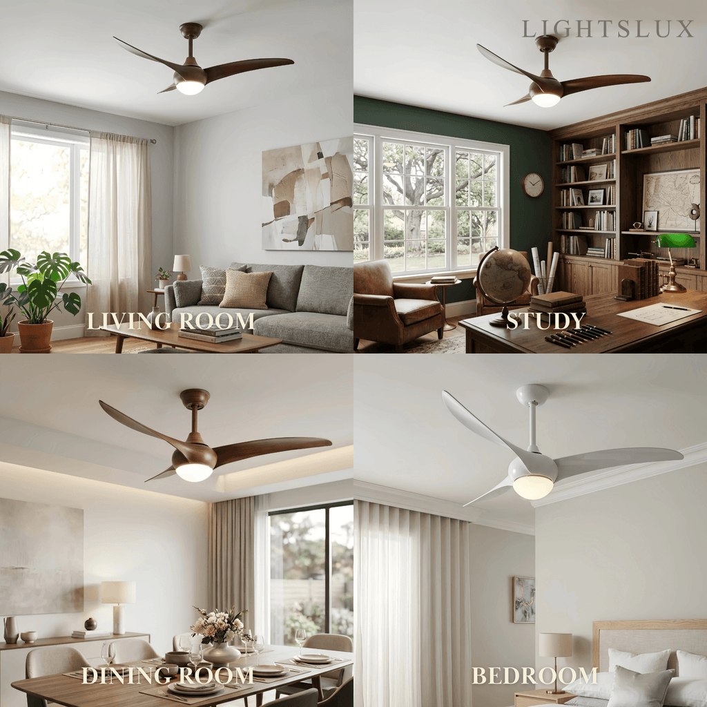 Modern Ceiling Fan Light with LED -- Walnut Wood Grain for Living Room - Flindria