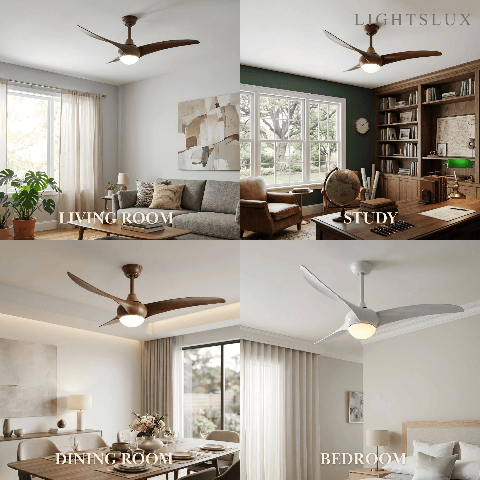 Modern Ceiling Fan Light with LED -- Walnut Wood Grain for Living Room - Flindria