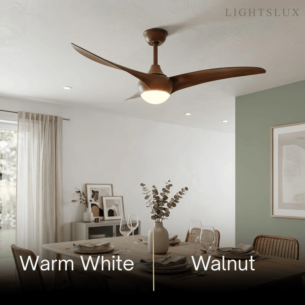 Modern Ceiling Fan Light with LED -- Walnut Wood Grain for Living Room - Flindria