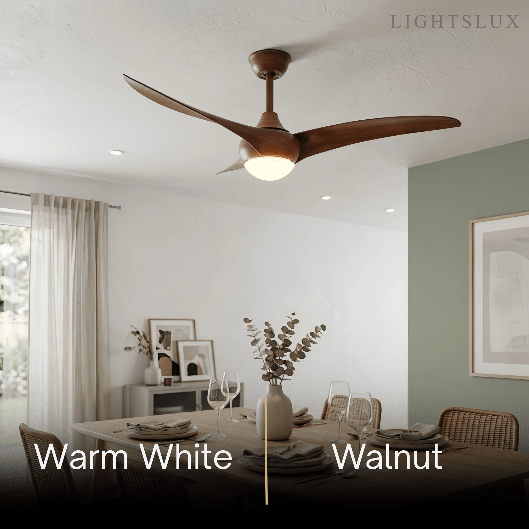 Modern Ceiling Fan Light with LED -- Walnut Wood Grain for Living Room - Flindria