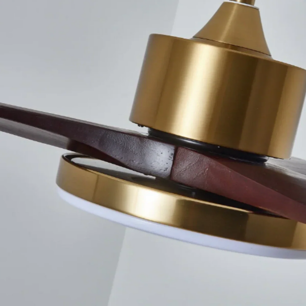 Modern Ceiling Fan Light with LED -- Walnut Wood & Gold for Living Room Bedroom - Flindria