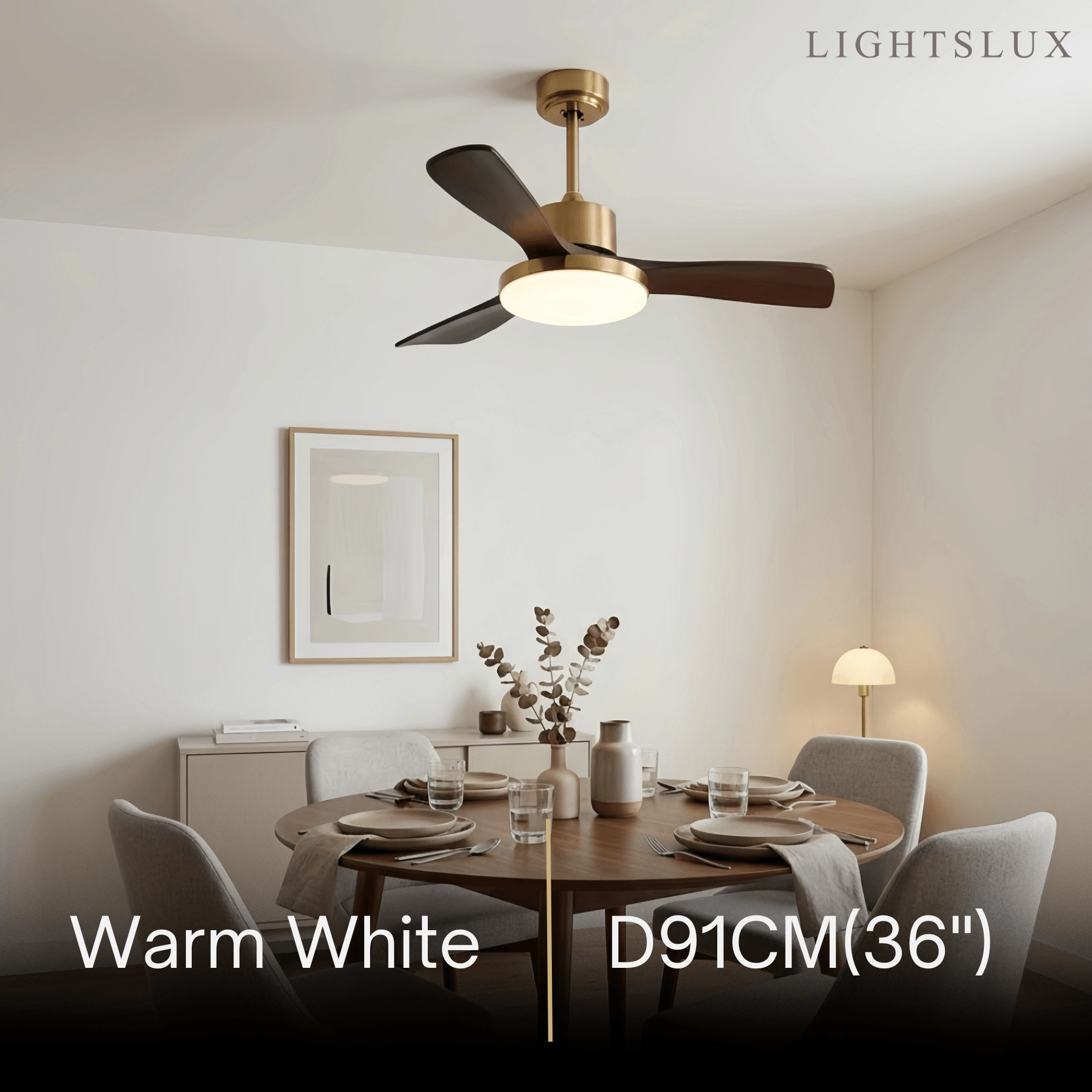 Modern Ceiling Fan Light with LED -- Walnut Wood & Gold for Living Room Bedroom - Flindria
