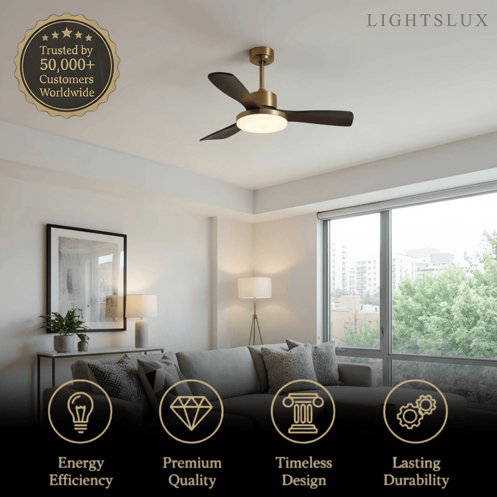 Modern Ceiling Fan Light with LED -- Walnut Wood & Gold for Living Room Bedroom - Flindria