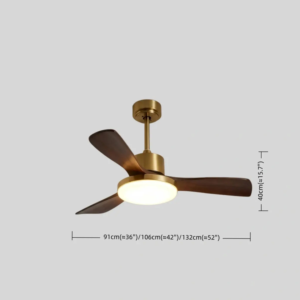 Modern Ceiling Fan Light with LED -- Walnut Wood & Gold for Living Room Bedroom - Flindria
