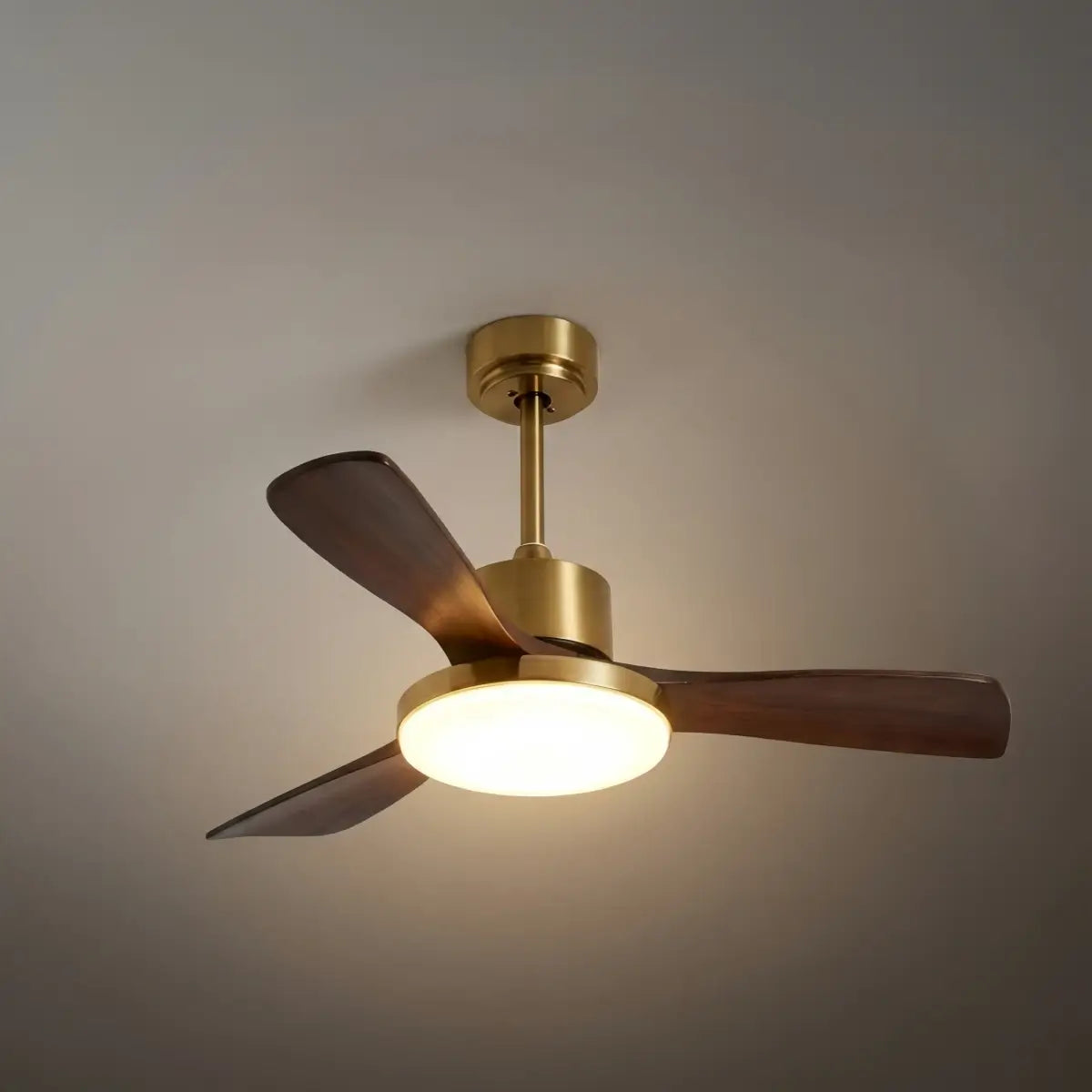 Modern Ceiling Fan Light with LED -- Walnut Wood & Gold for Living Room Bedroom - Flindria