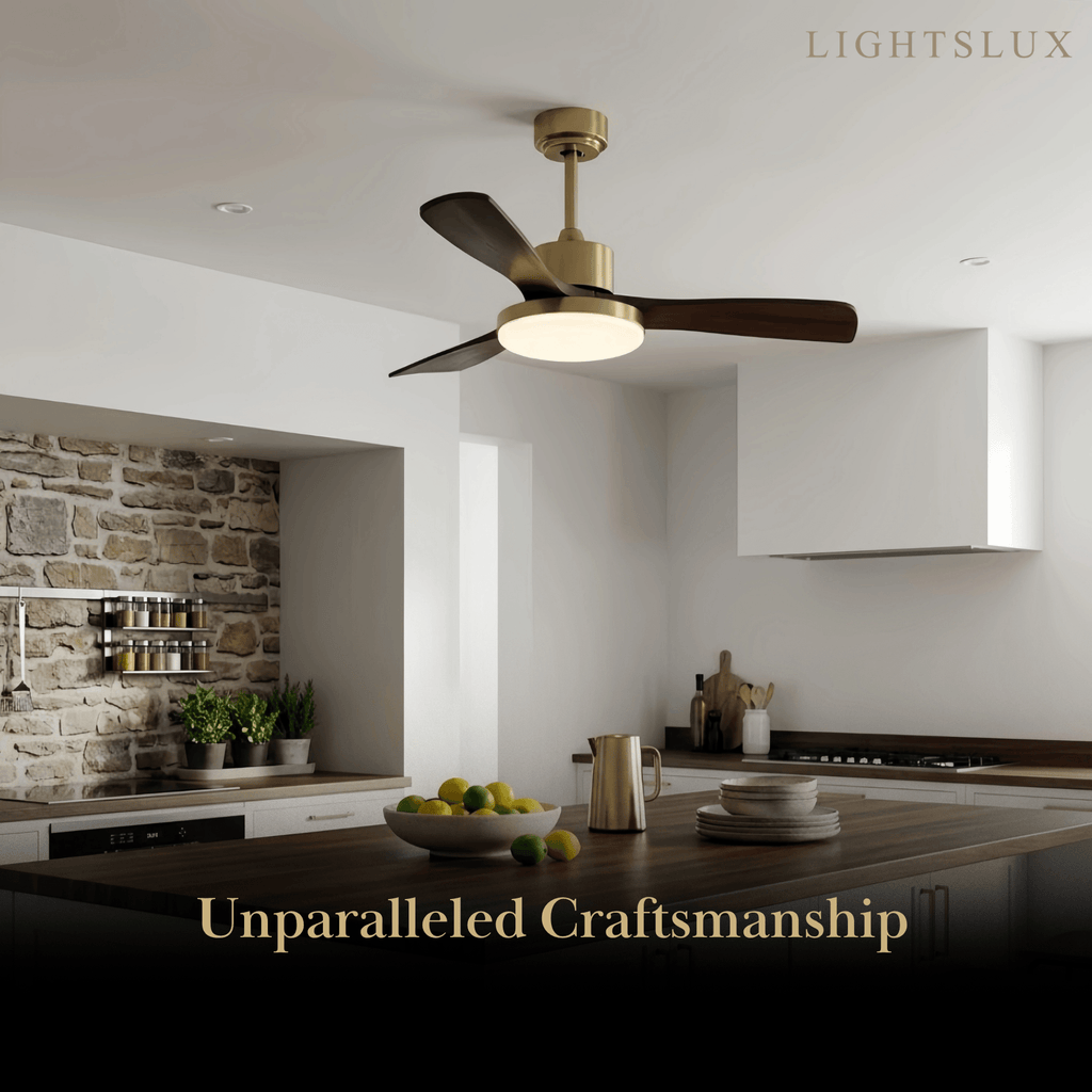 Modern Ceiling Fan Light with LED -- Walnut Wood & Gold for Living Room Bedroom - Flindria