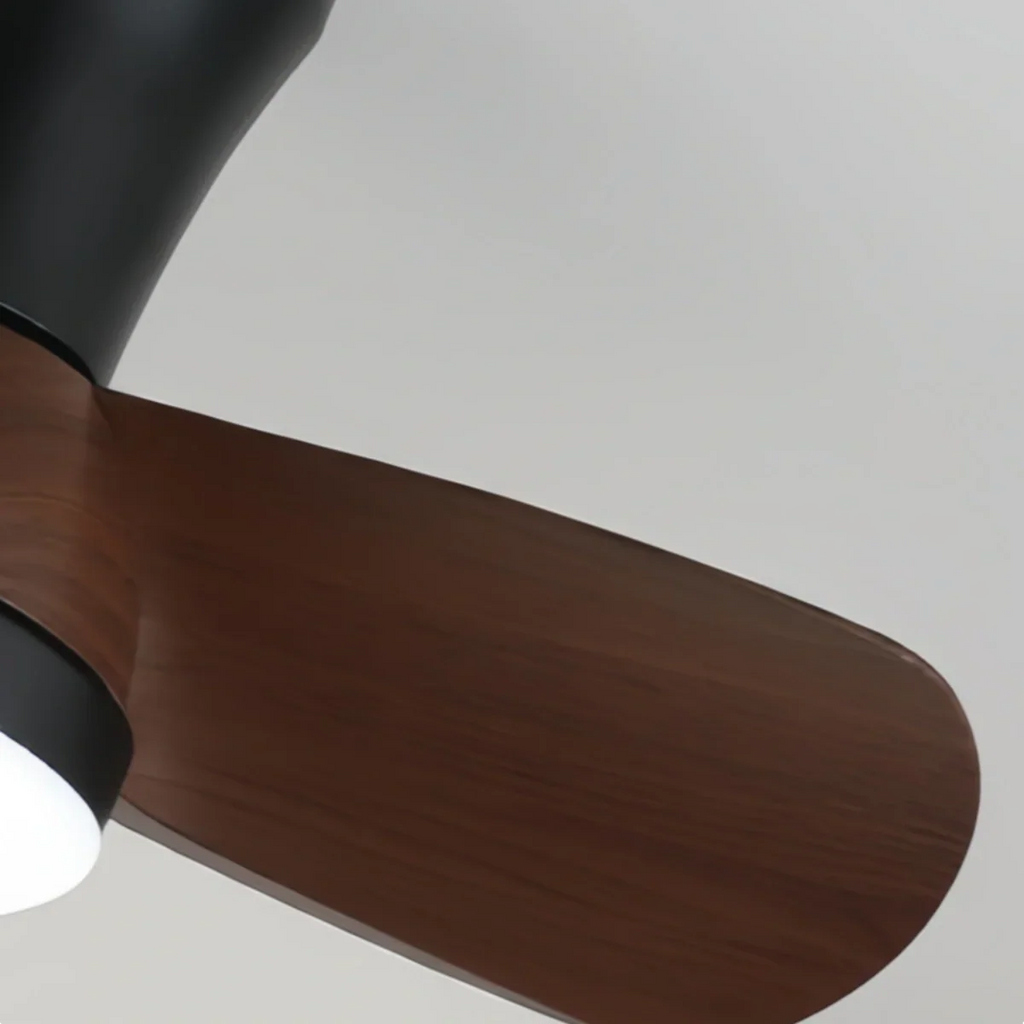 Modern Ceiling Fan Light with LED -- Walnut Wood & Black for Bedroom Living Room - Flindria