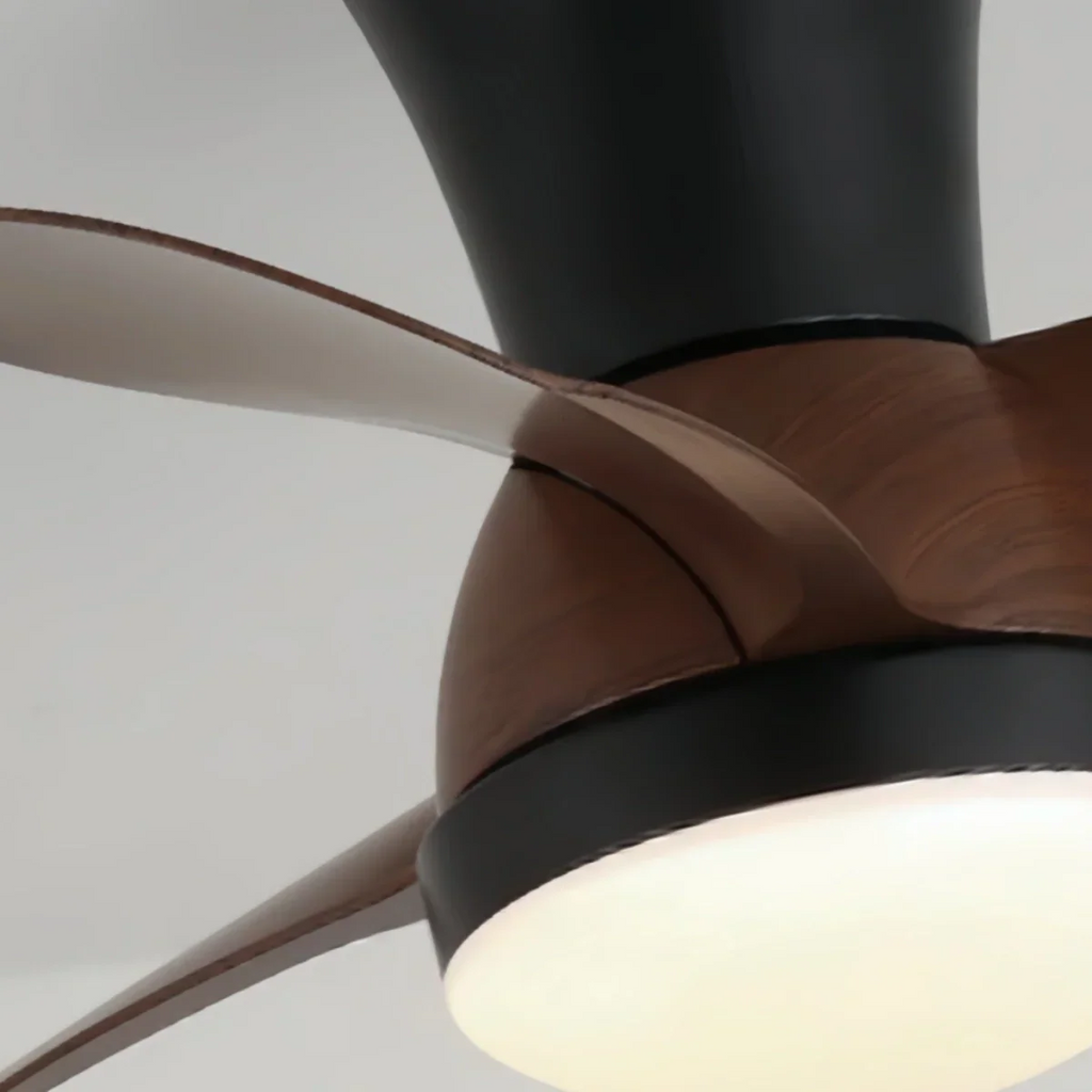 Modern Ceiling Fan Light with LED -- Walnut Wood & Black for Bedroom Living Room - Flindria