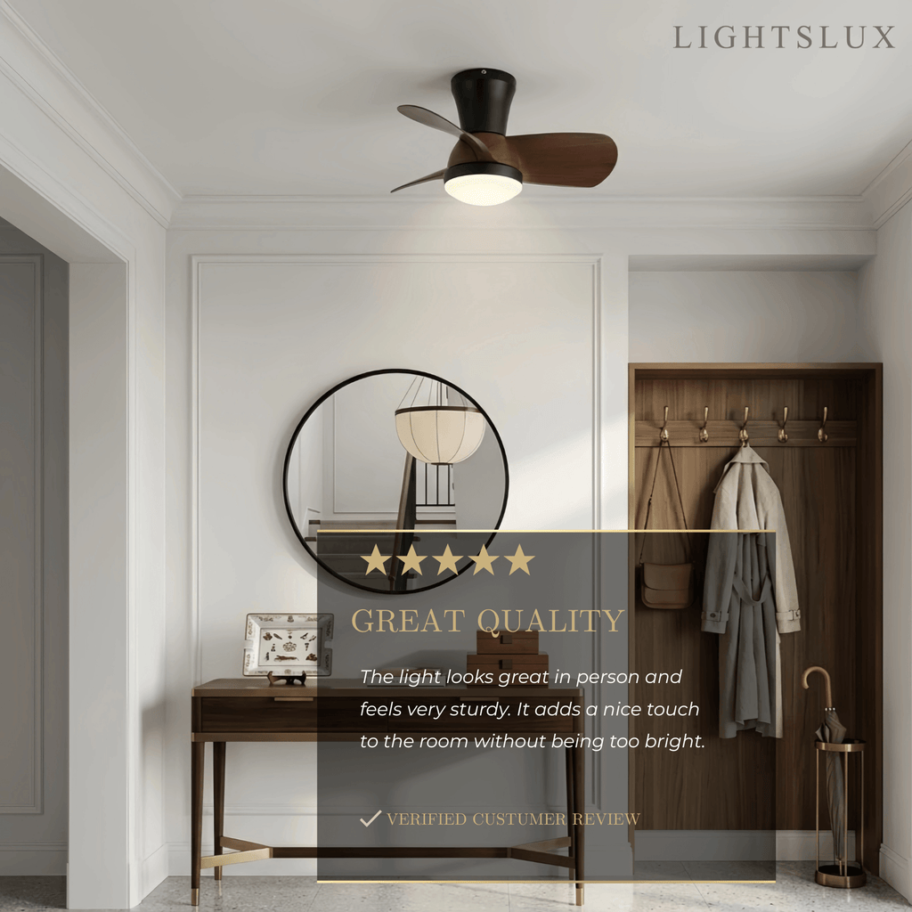 Modern Ceiling Fan Light with LED -- Walnut Wood & Black for Bedroom Living Room - Flindria