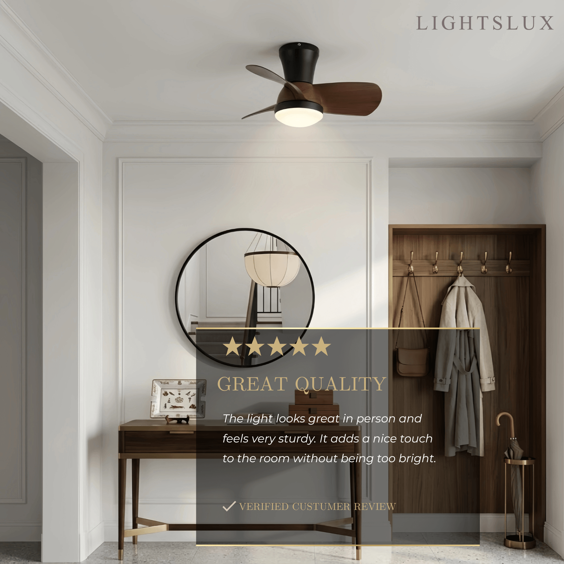 Modern Ceiling Fan Light with LED -- Walnut Wood & Black for Bedroom Living Room - Flindria