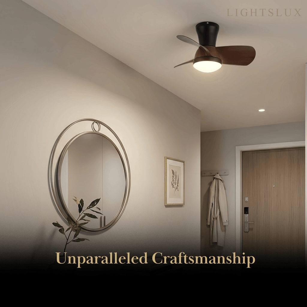 Modern Ceiling Fan Light with LED -- Walnut Wood & Black for Bedroom Living Room - Flindria