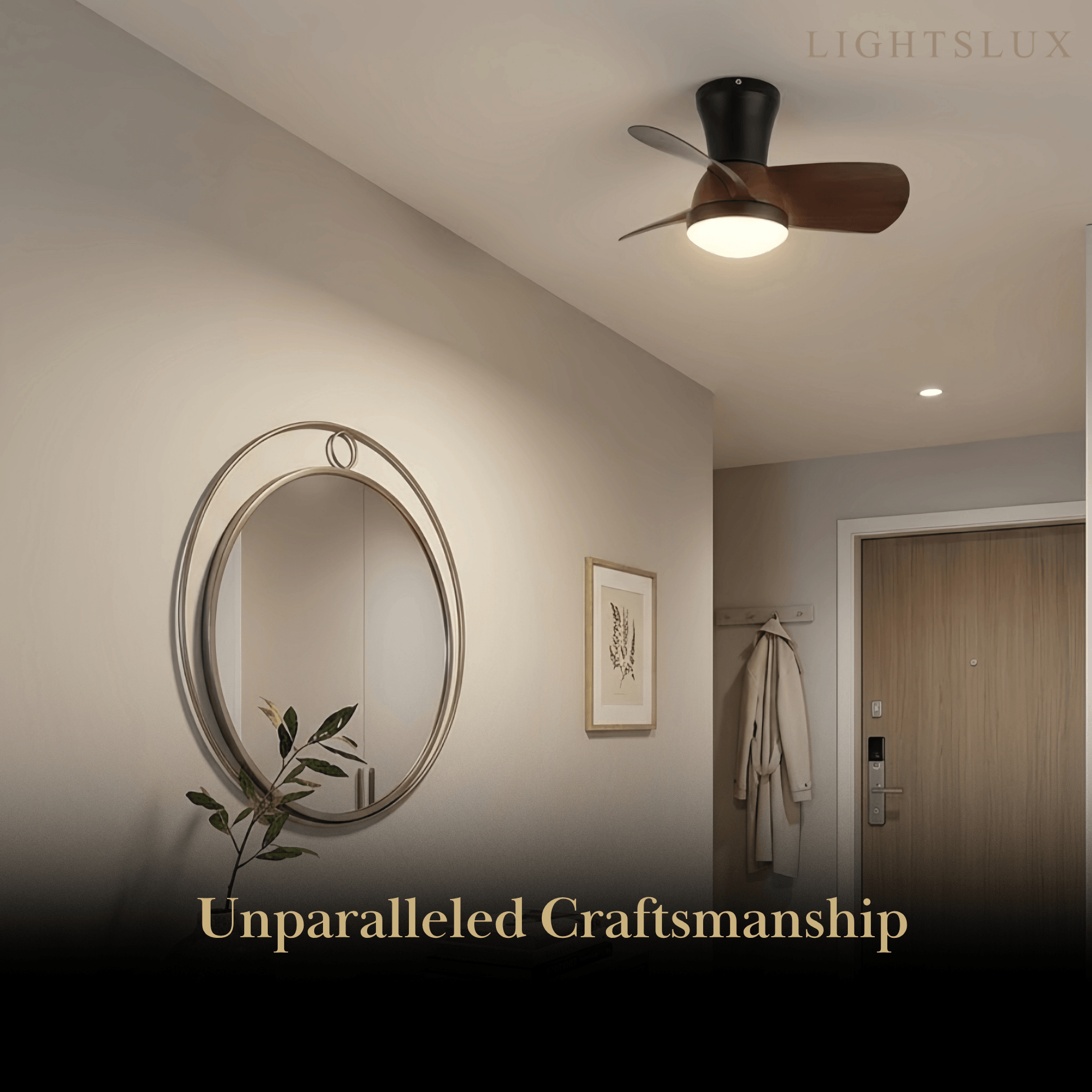 Modern Ceiling Fan Light with LED -- Walnut Wood & Black for Bedroom Living Room - Flindria